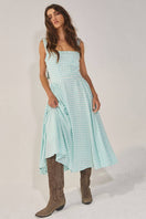 Switch CONVERTIBLE SHOULDER STRAPS SMOCKED CHECK MIDI DRESS 2 image