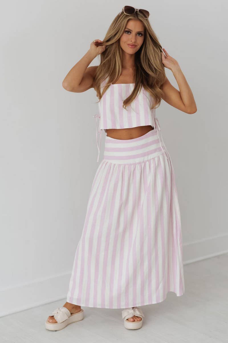 STRIPED MIDI A-LINE VACATION SKIRT SET
