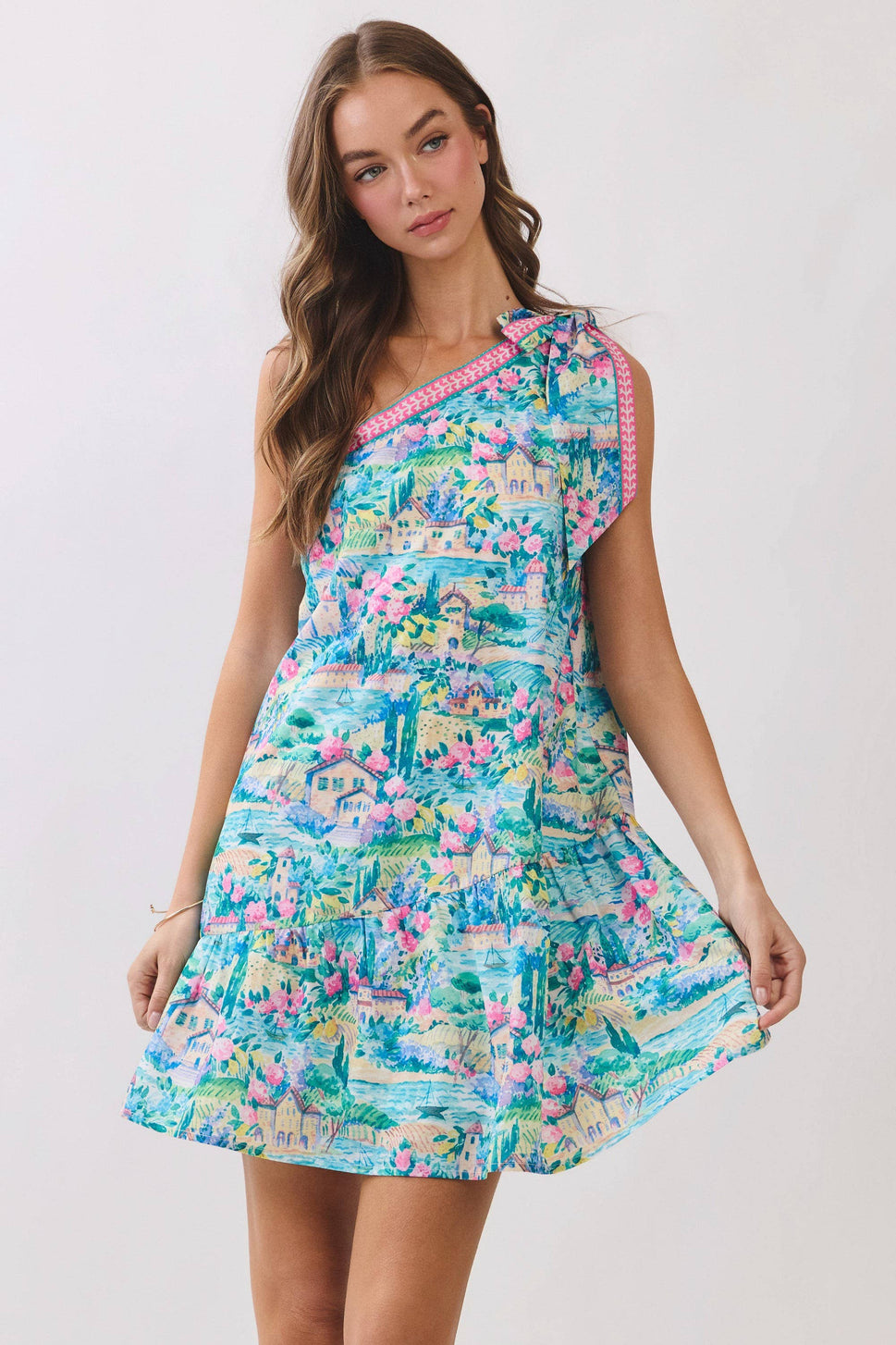 *Scenic Print One Shoulder Mini