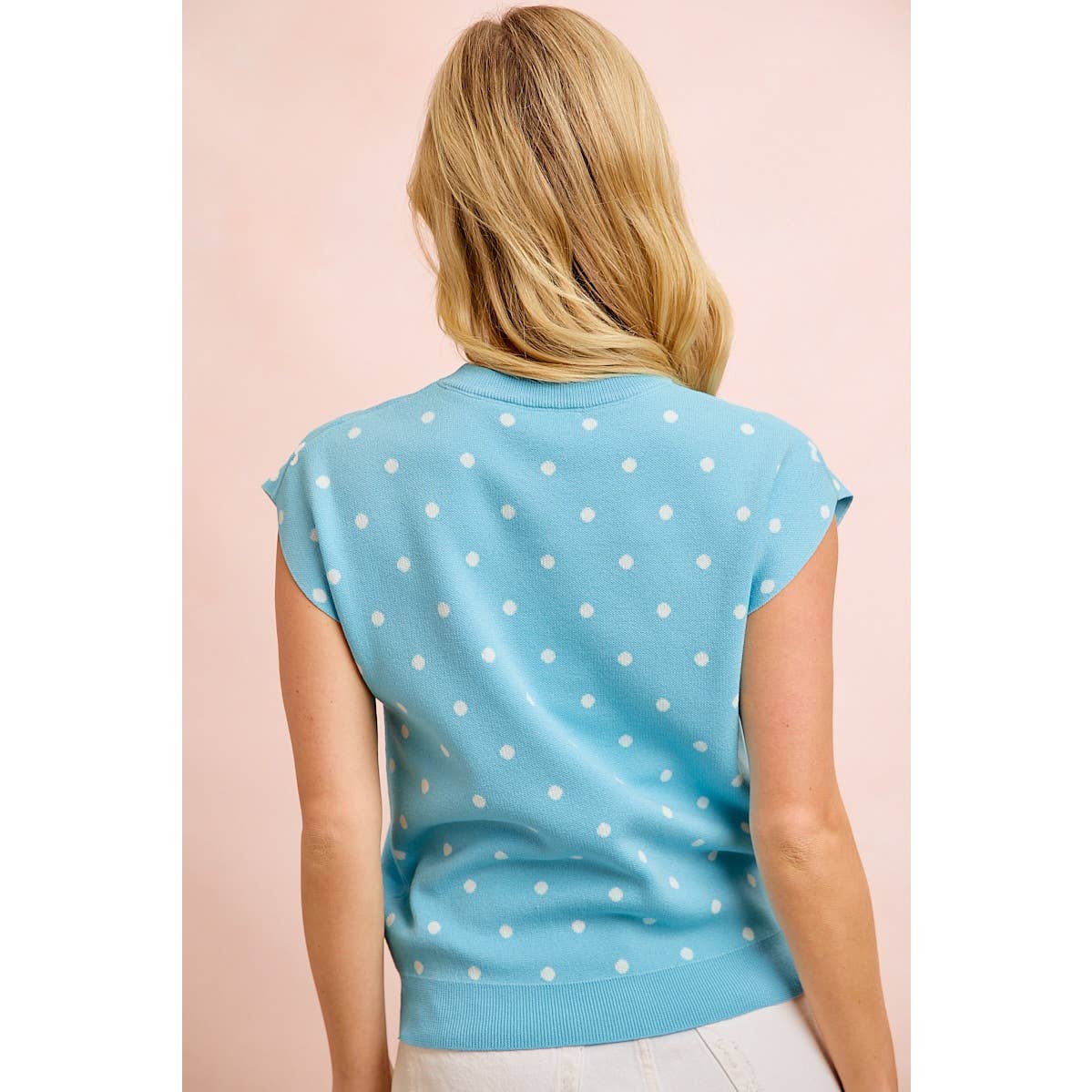 POLKA DOT PATTERN SLEEVELESS KNIT TOP