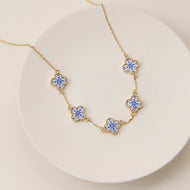 Blue Floral Clover Enamel Necklace – Gold Tone: One / M-5SN11124