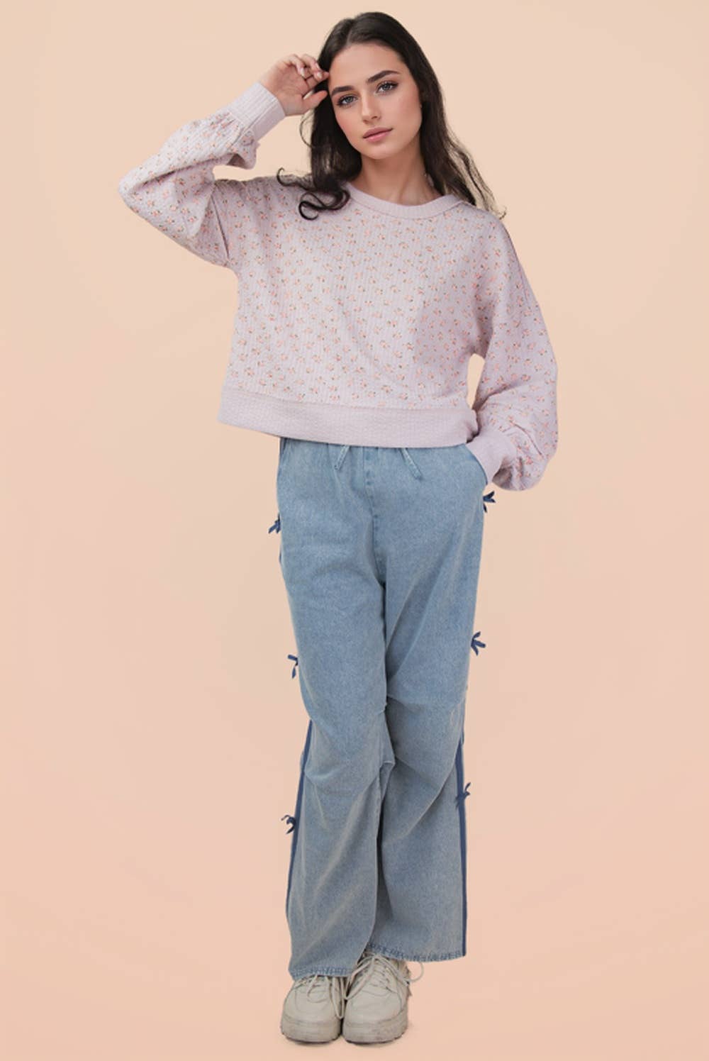 Blush Floral  Oversized Knit Top