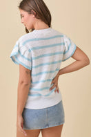 Switch Crochet Flower Stripe Short Sleeve Knit Top Ready to Ship 2 image