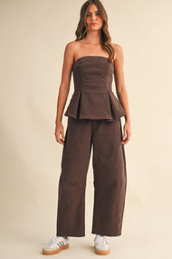 Pleated Strapless Top And Barrel Pants