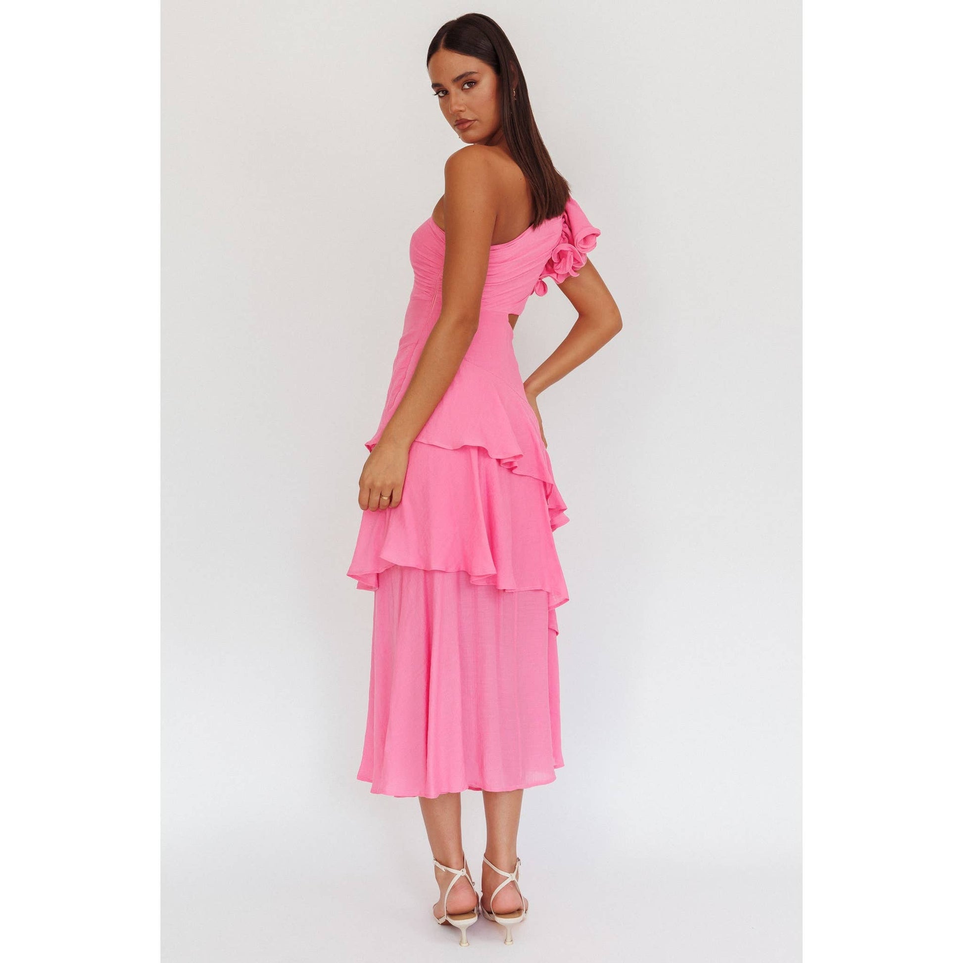 ONE SHOULDER RUFFLE MAXI DRESS