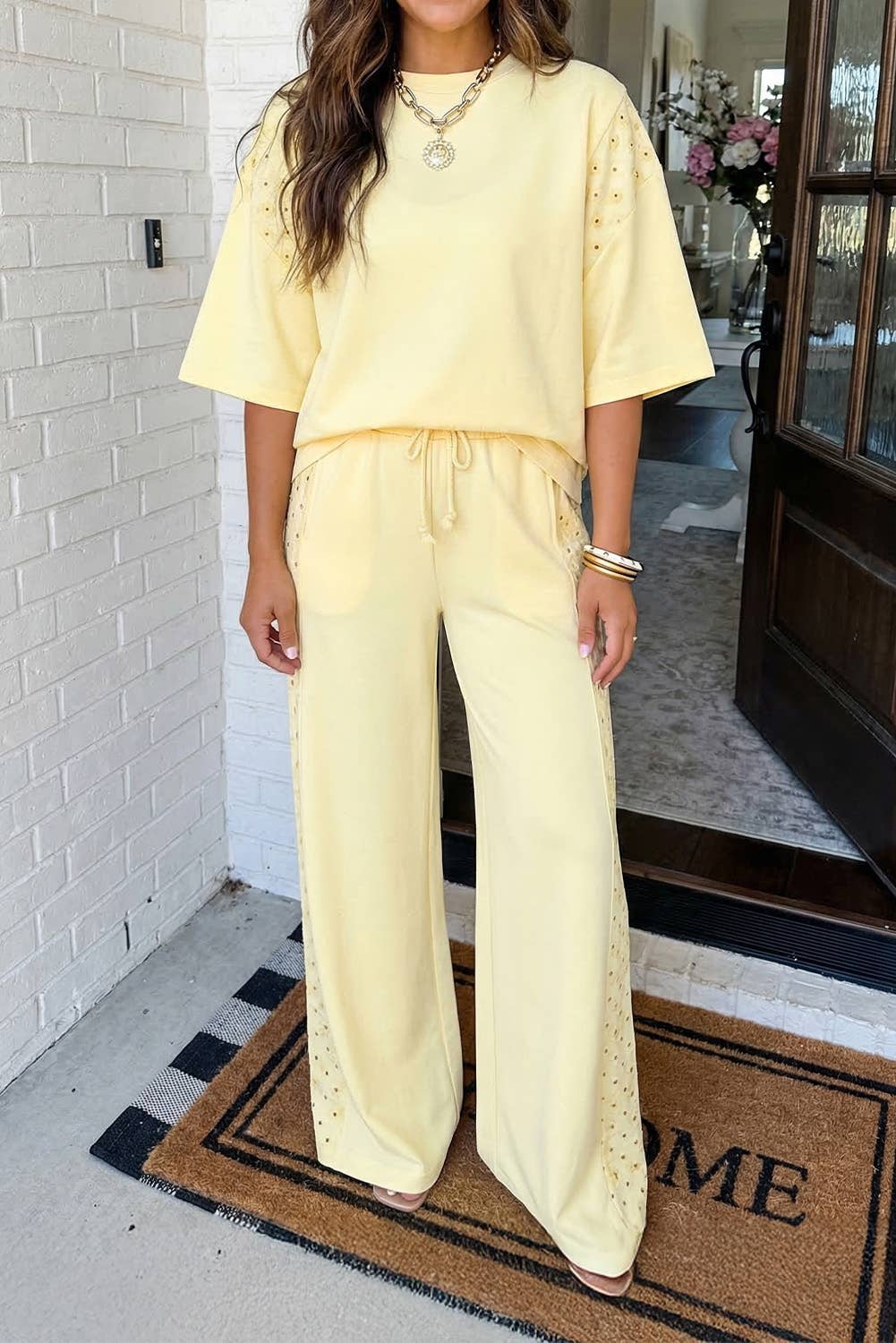 Solid Oversize Tee and Drawstring Pants Yellow