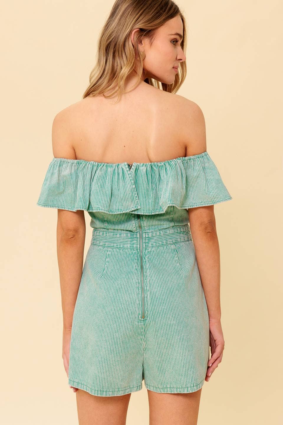 WASHED STRIPED WOVEN ROMPER