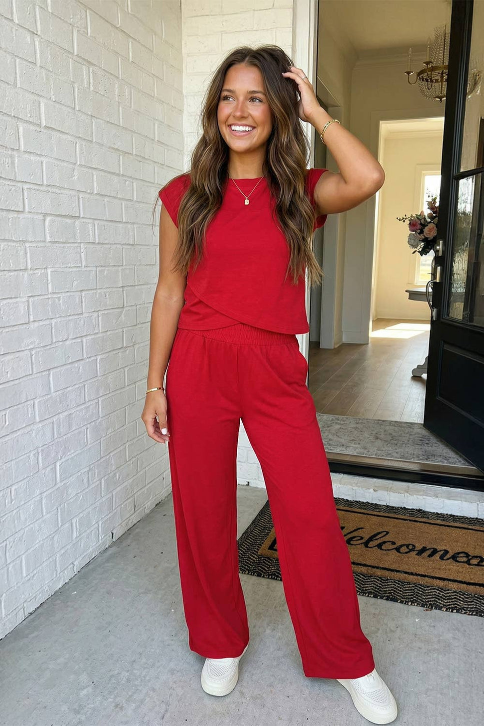 LAS Solid Color Cropped Tank Top and Jogger Pants Set