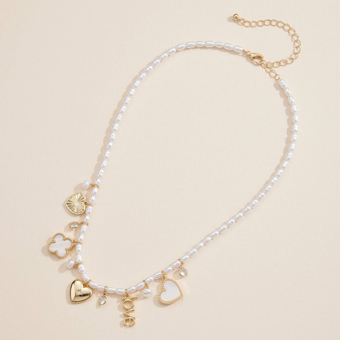 PEARL CHARM NECKLACE WITH GOLD ACCENTS