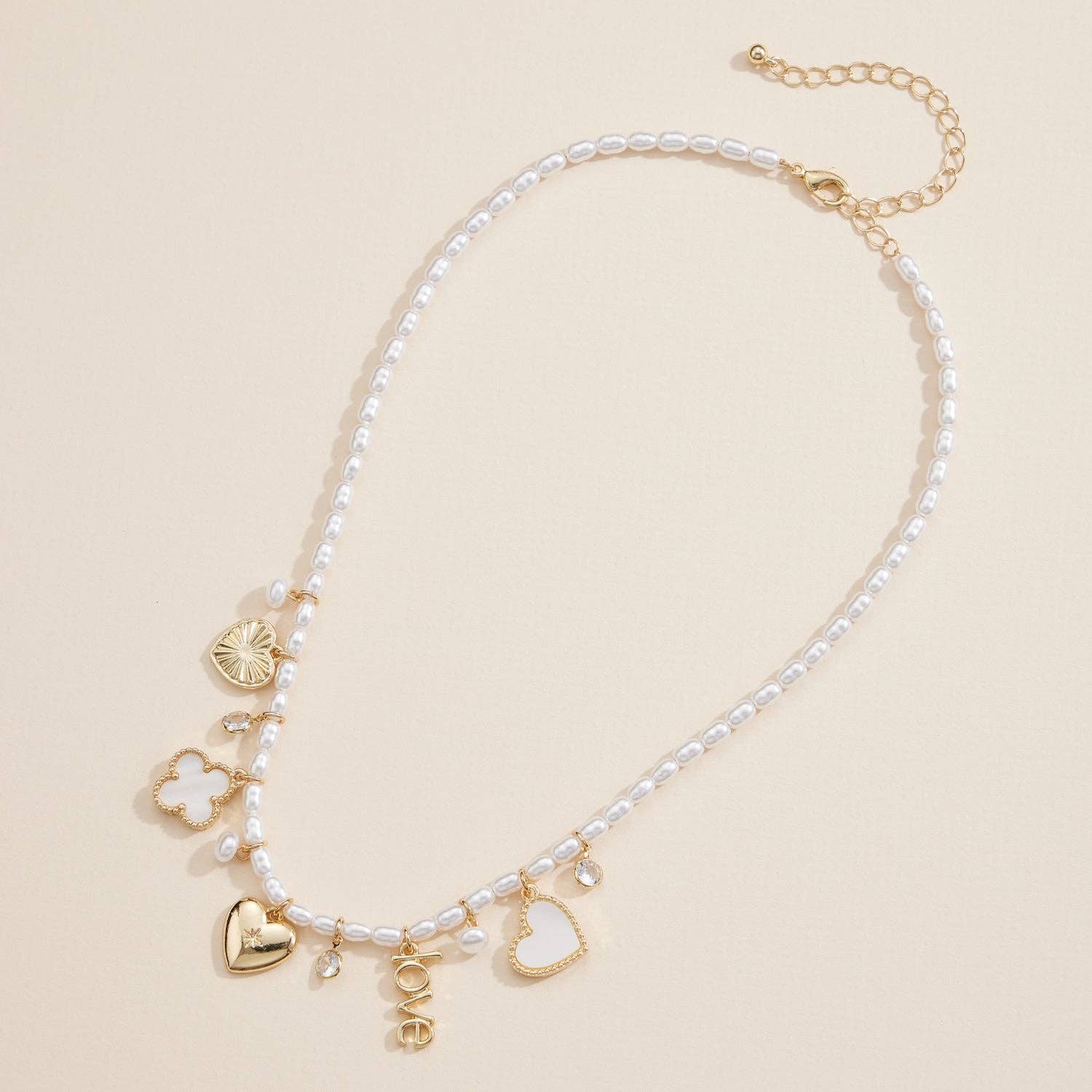 PEARL CHARM NECKLACE WITH GOLD ACCENTS