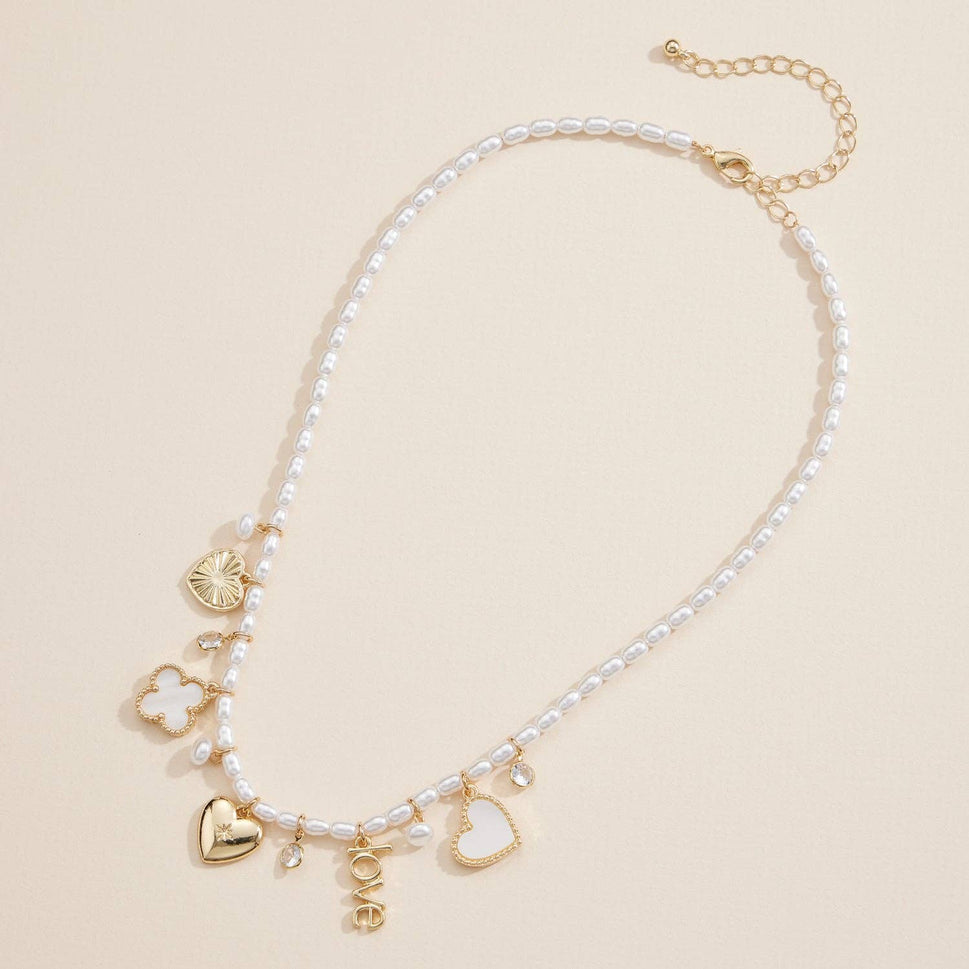 PEARL CHARM NECKLACE WITH GOLD ACCENTS