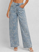 Switch Ladies Floral Jacquard Button Pocket Wide Leg Denim Pants 1 image