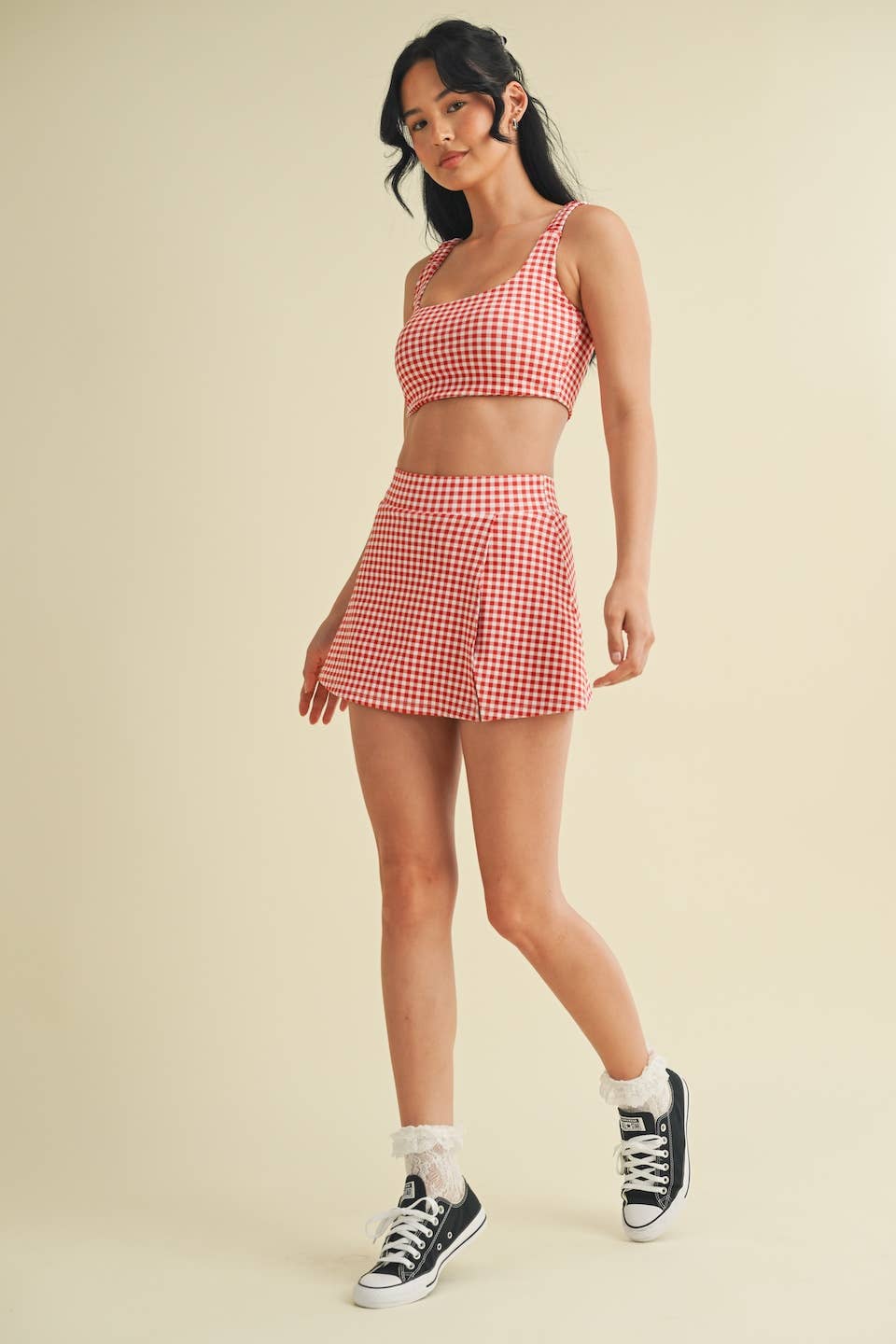 Gingham A-Line Skort: Blue / L