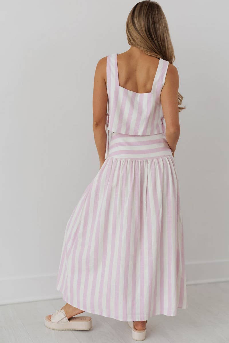 STRIPED MIDI A-LINE VACATION SKIRT SET