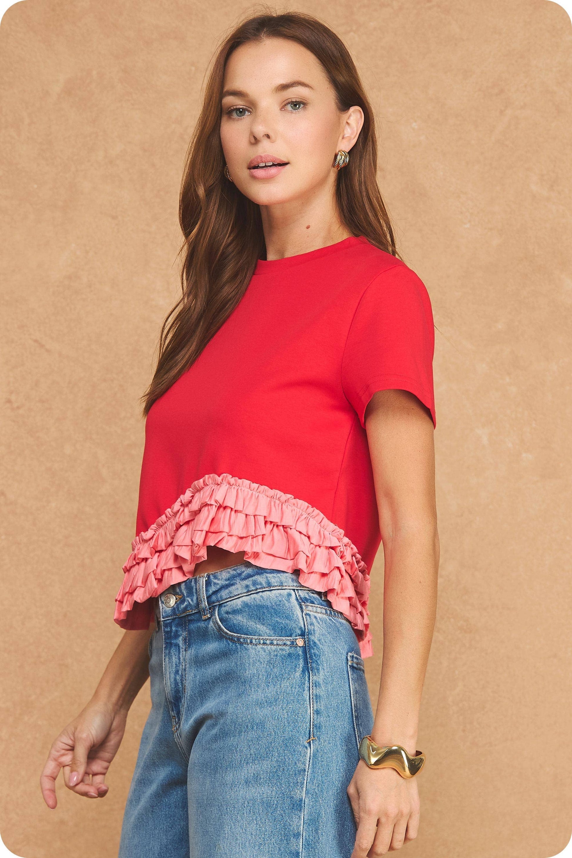 Ruffle Frill Asymmetric Hem Top