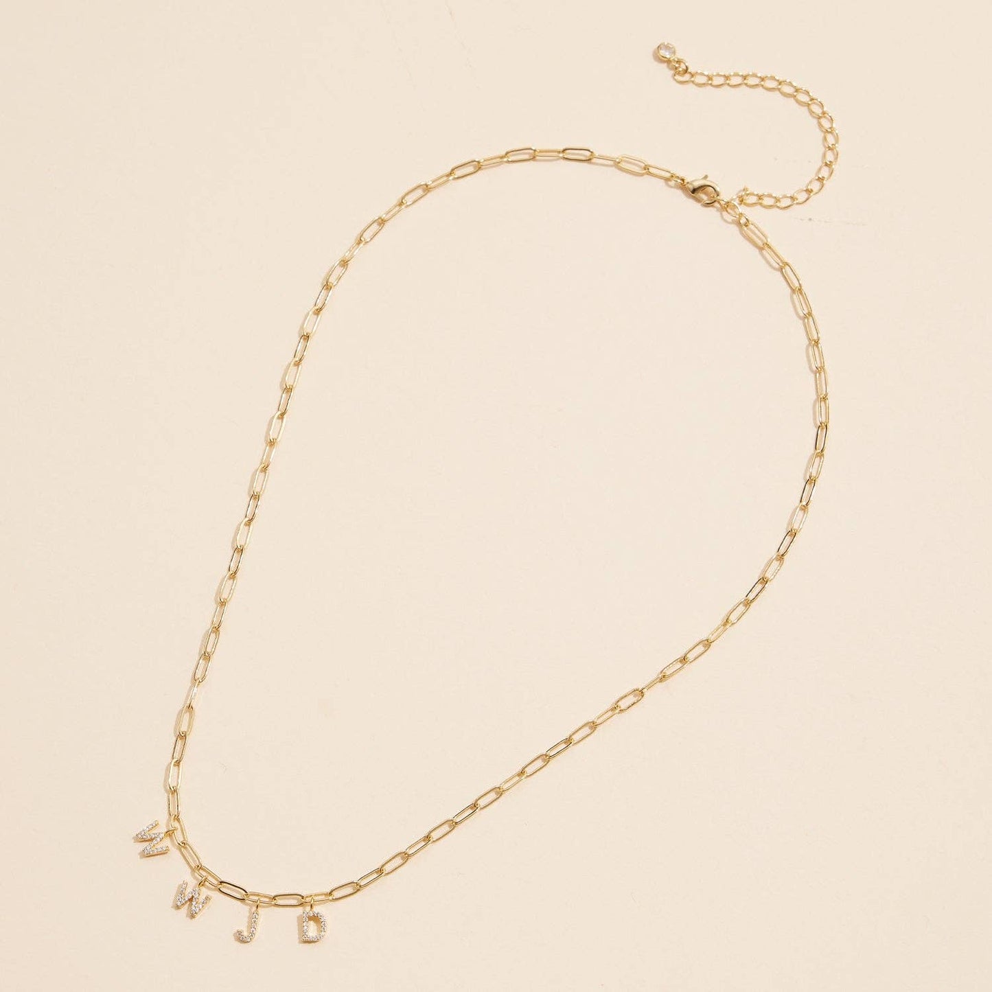 SPARKLING "WWJD" CUBIC ZIRCONIA 18K GOLD CHARM NECKLACE