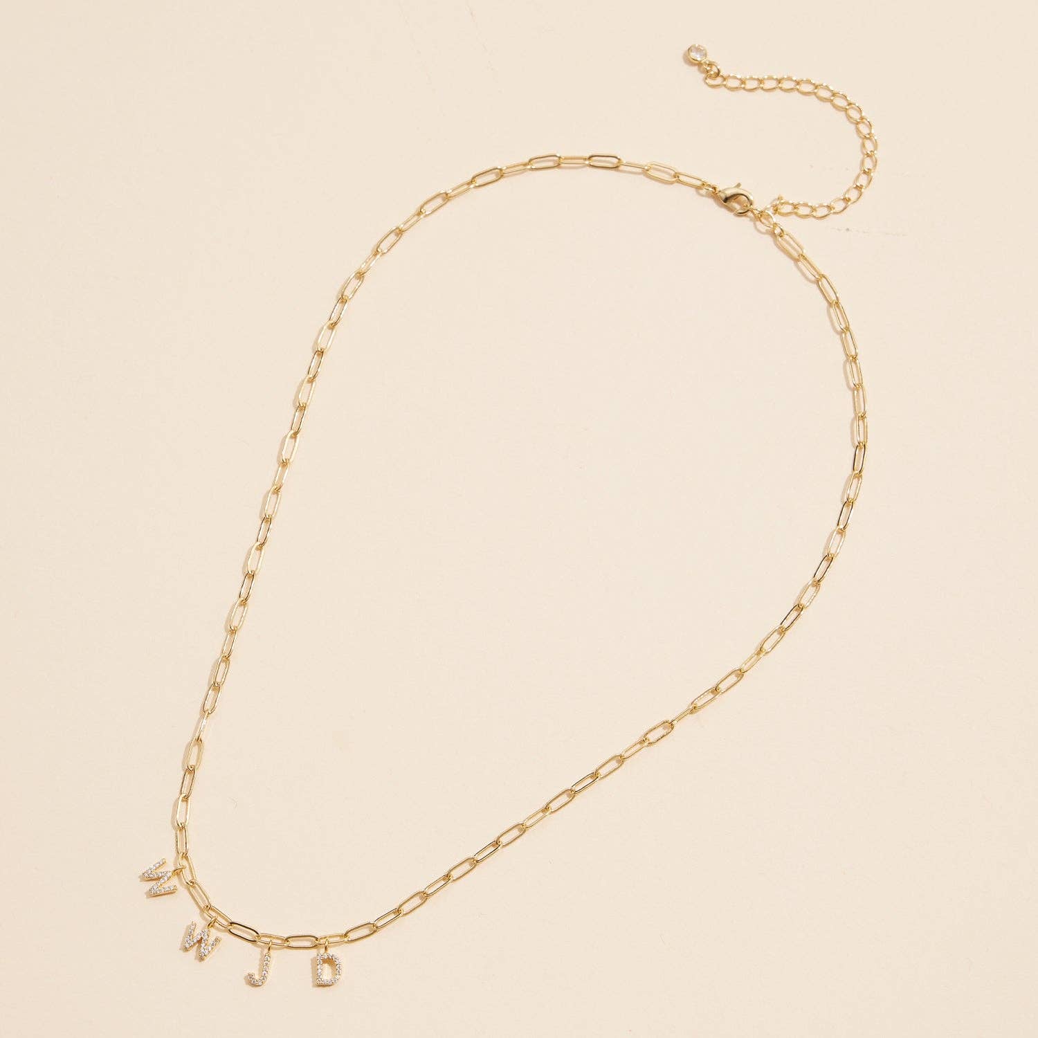 SPARKLING "WWJD" CUBIC ZIRCONIA 18K GOLD CHARM NECKLACE