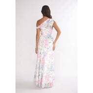 ASYMMETRIC ONE SHOULDER FLORAL MAXI DRESS: BLUE