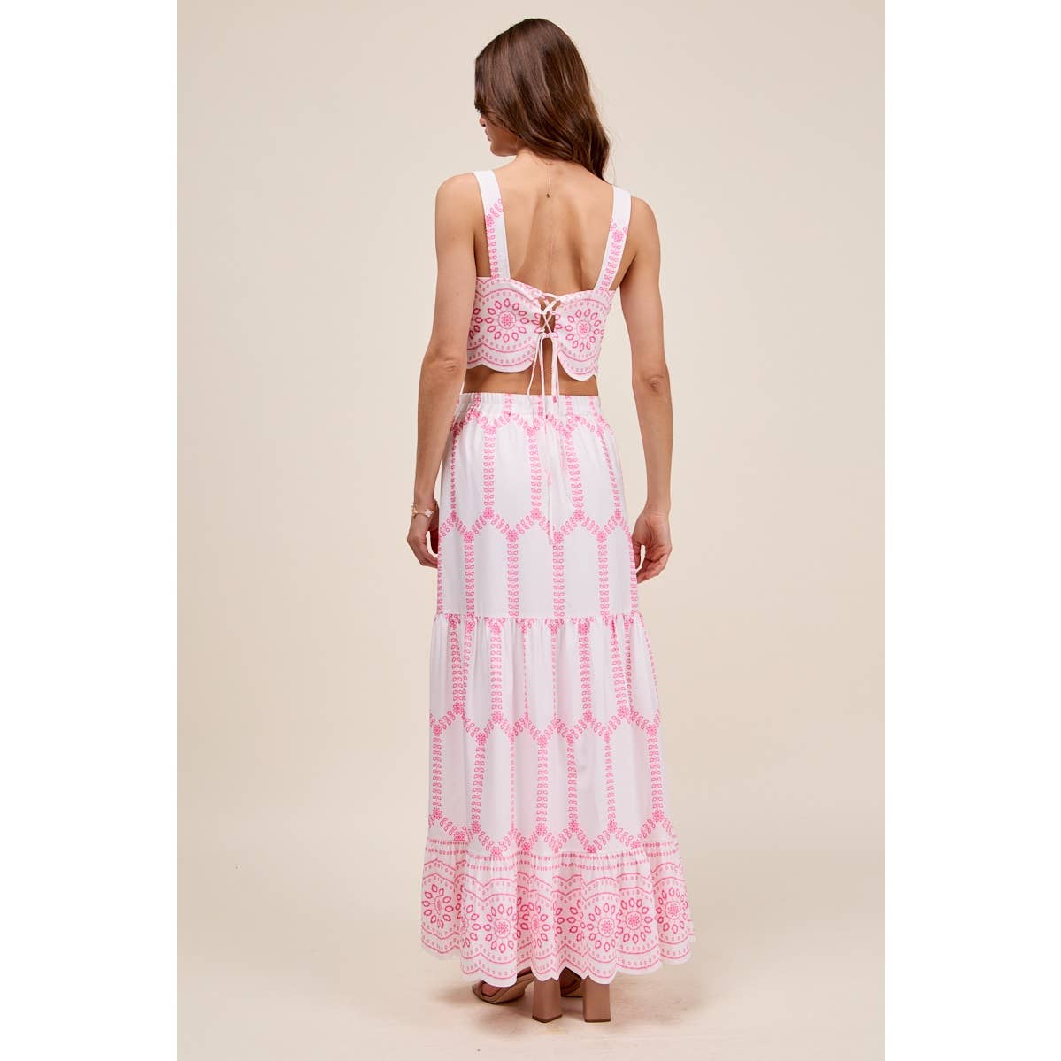 Embroidery Looking Print Woven Top & Skirt Set