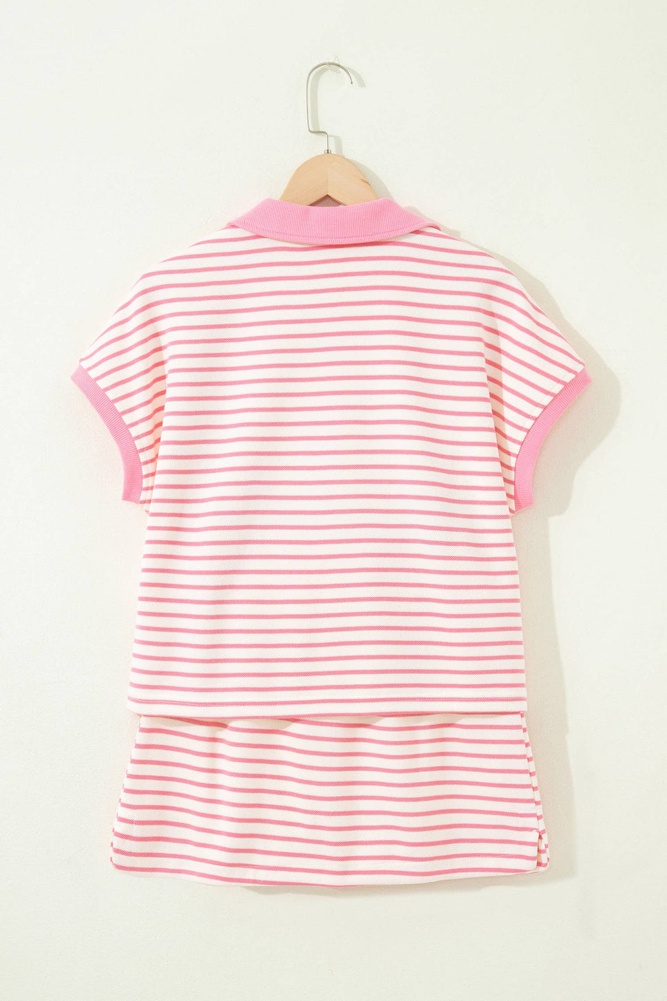 *Stripe Color Block Tee Drawstring Skort Set
