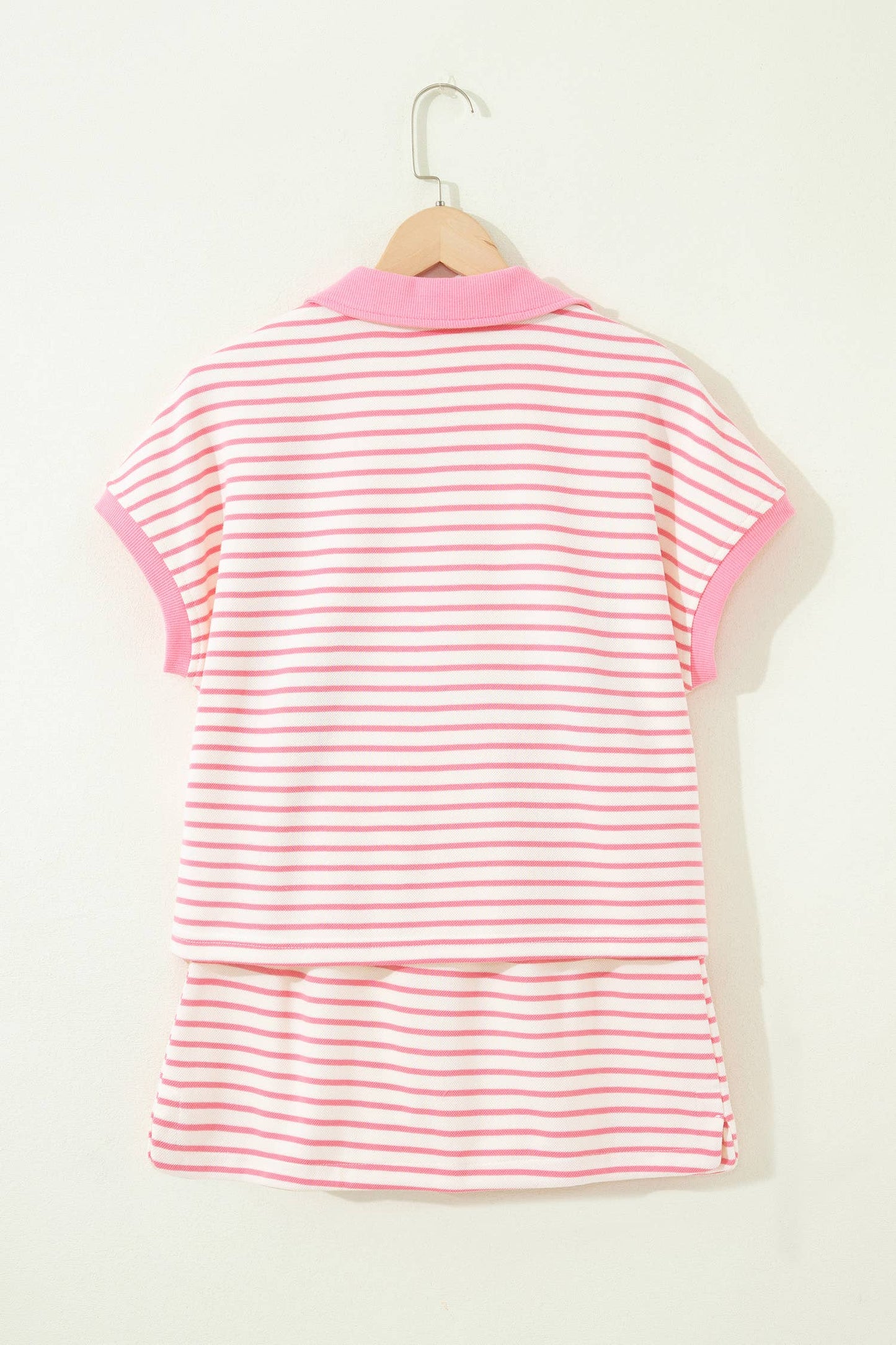 Stripe Color Block Tee Drawstring Skort Set