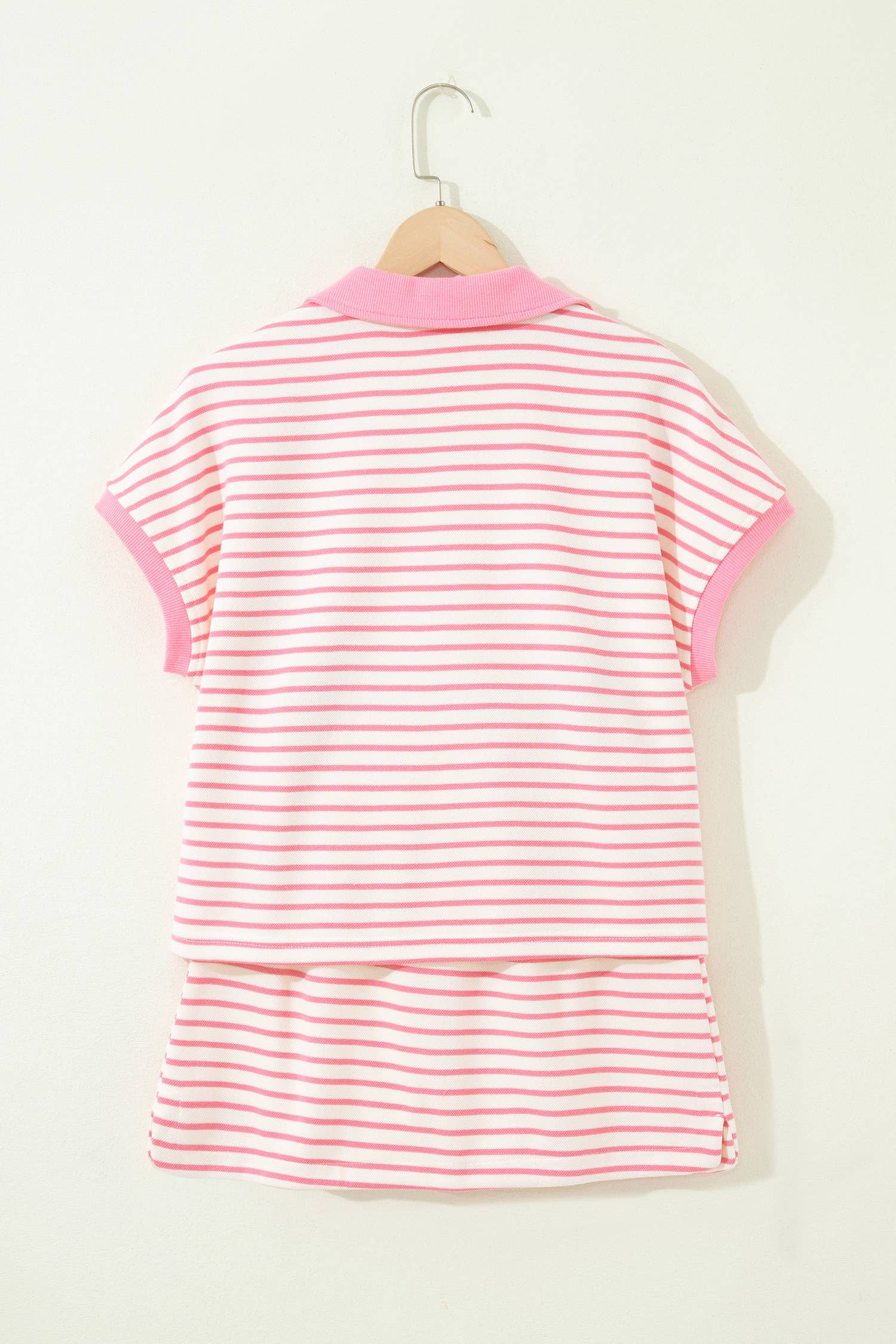 Stripe Color Block Tee Drawstring Skort Set