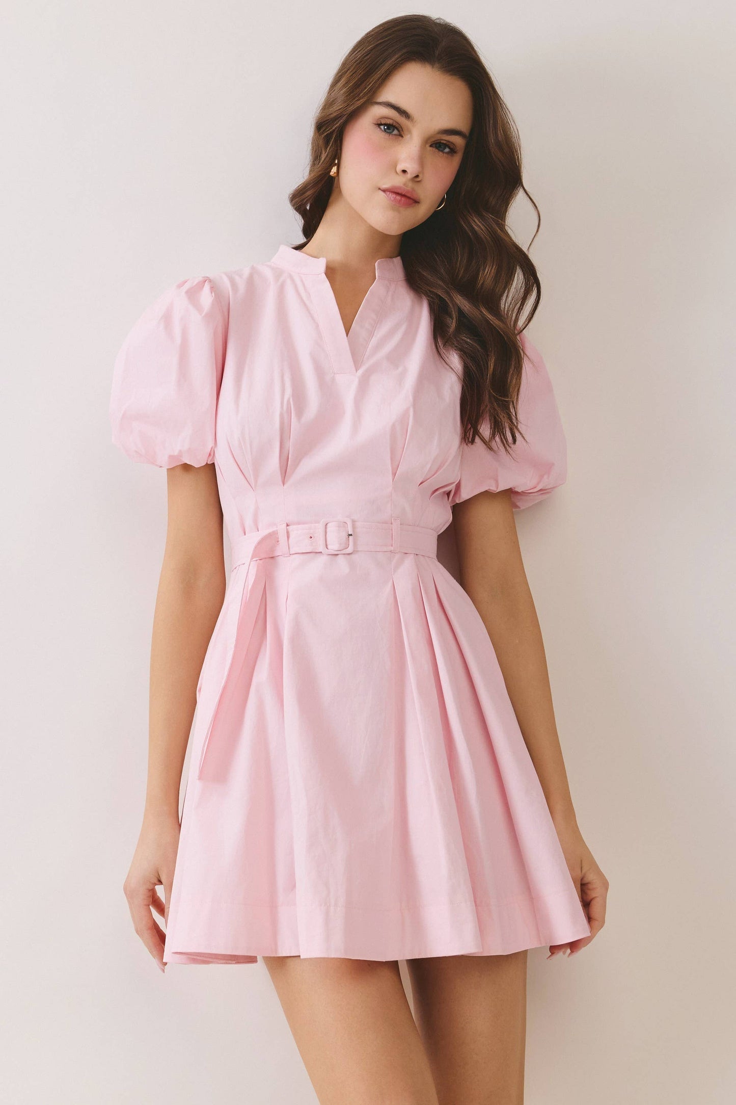 CD06955-Matching Belted Puff Sleeve Mini Dress