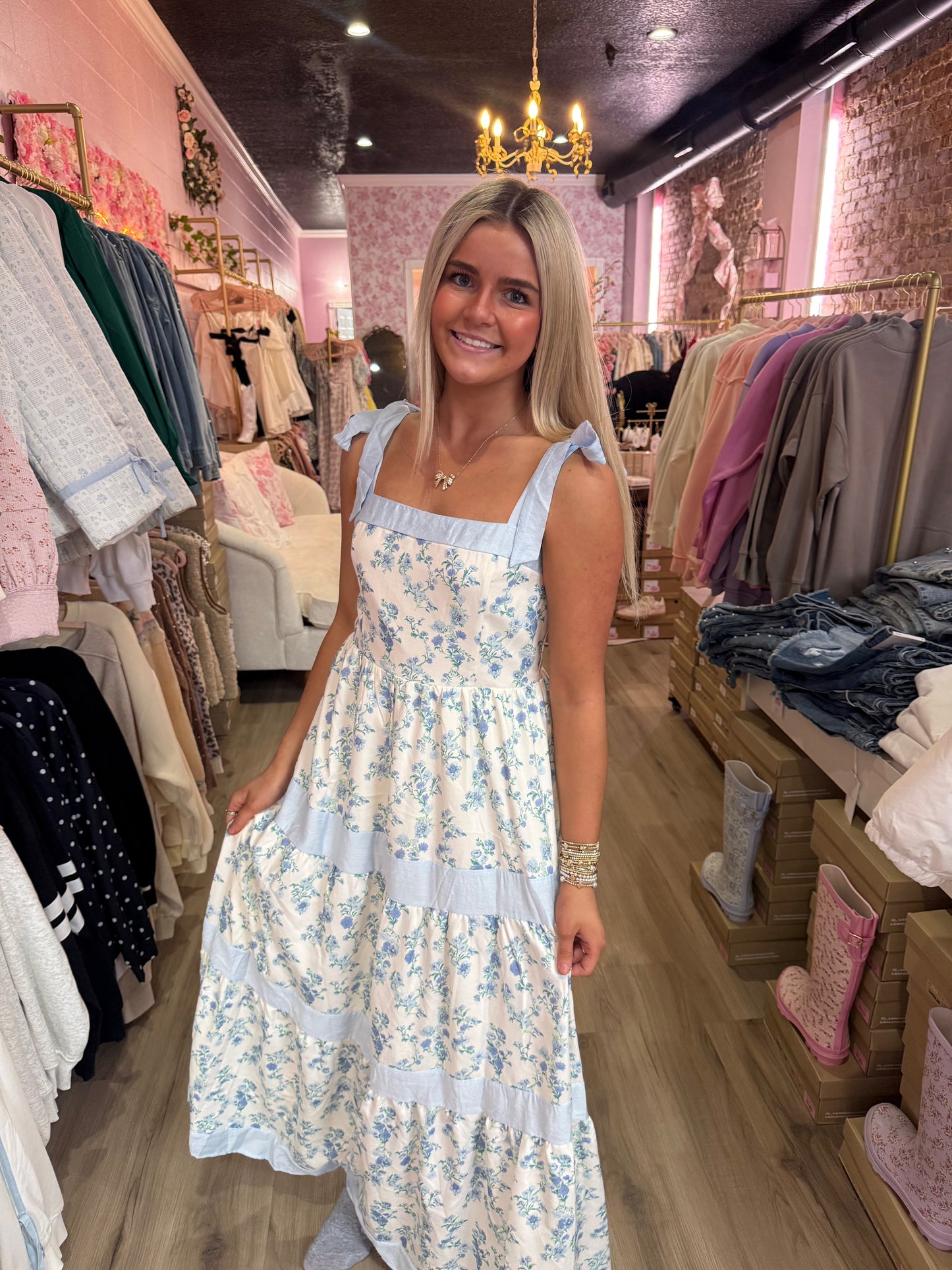 Floral Printed Maxi Shoulder Tie Dress