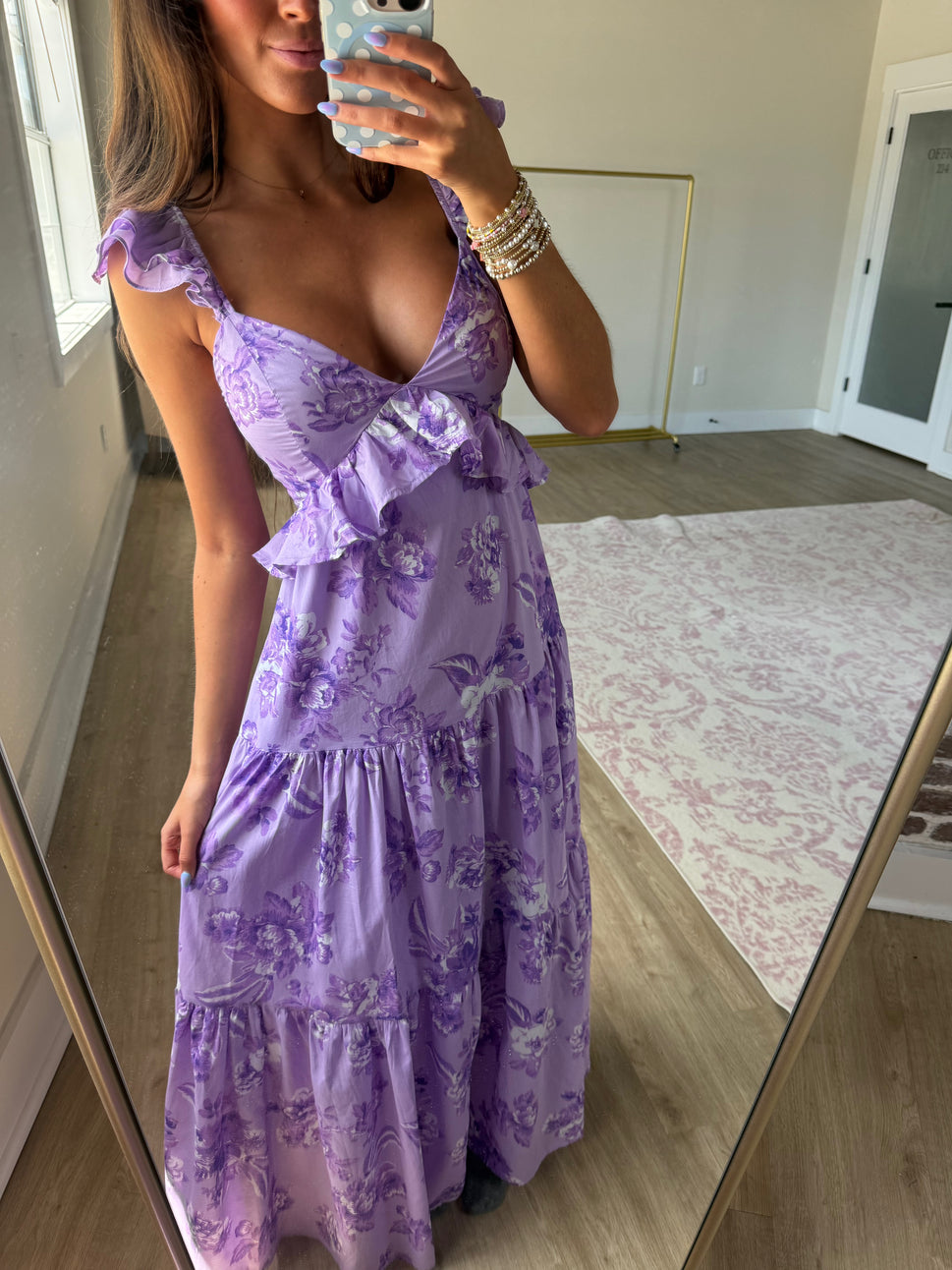 A printed woven maxi dress purple