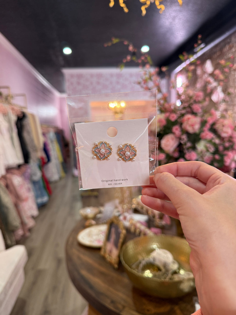 Vintage Palace Style Enamel Pearl Stud Earrings