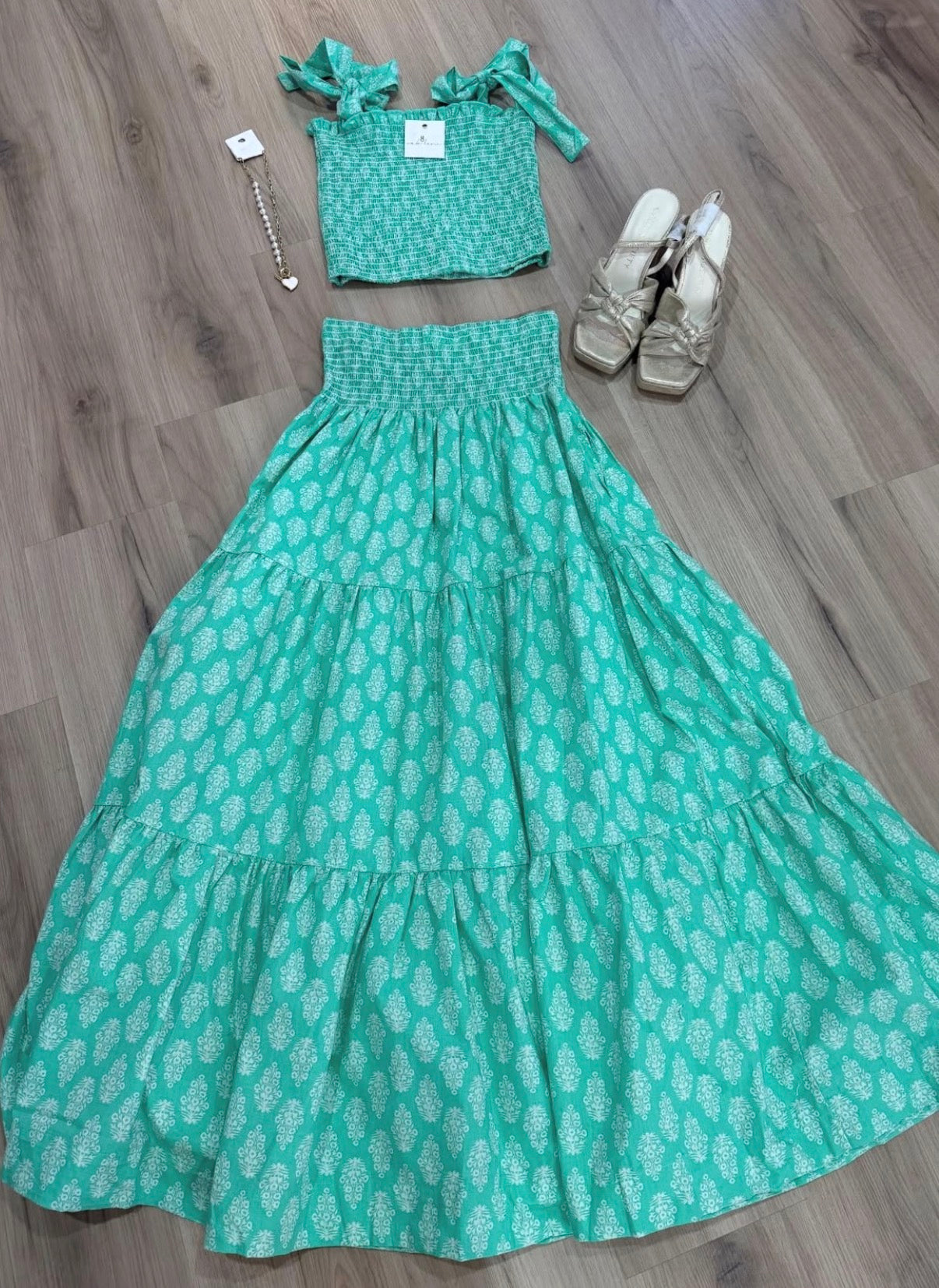 Smocked Tie Top & Skirt Set