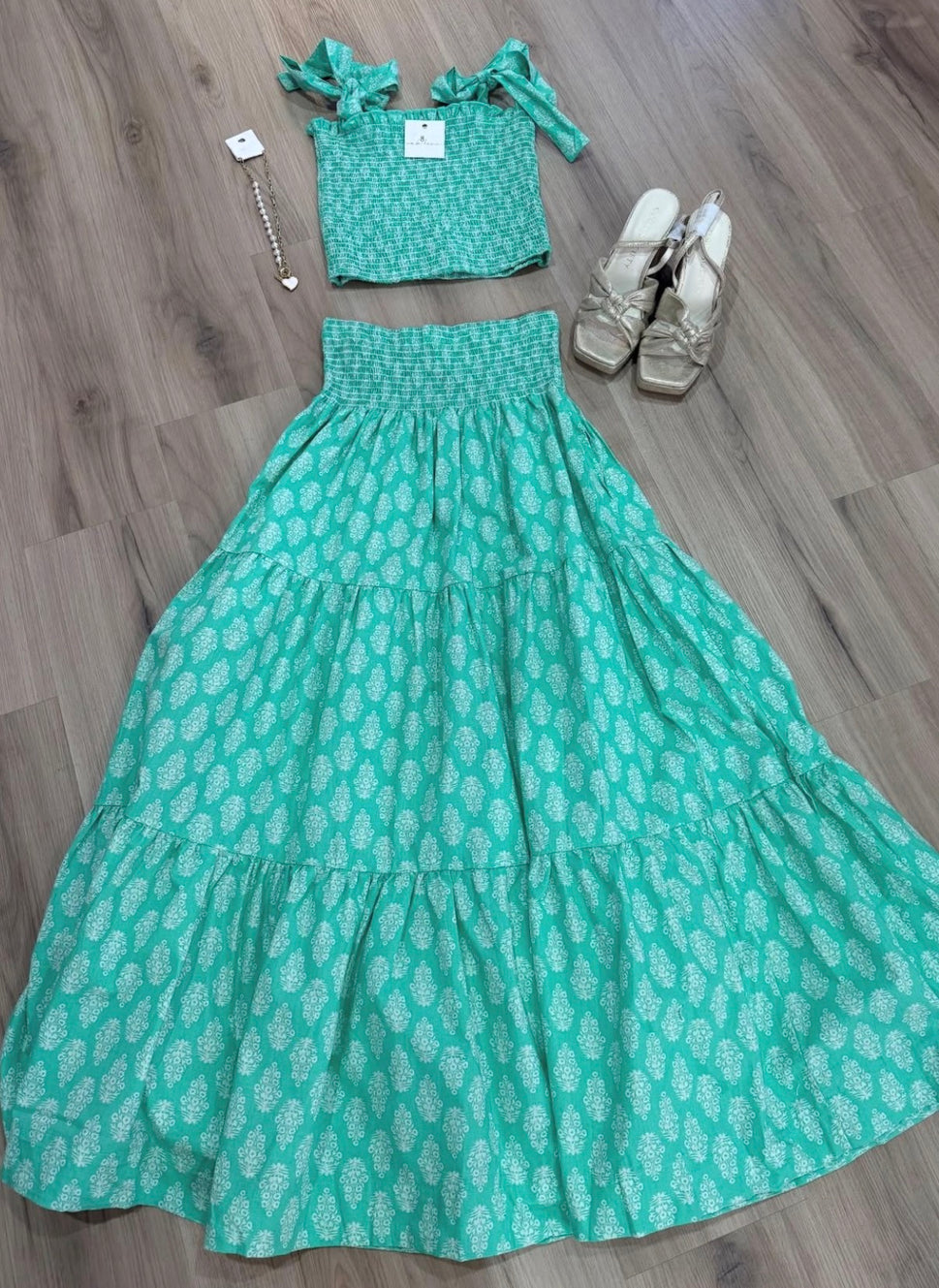 Smocked Tie Top & Skirt Set