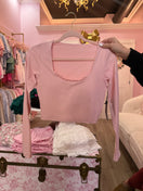 Switch Square Neck Ruffle Trim Long Sleeve Crop Top 3 image