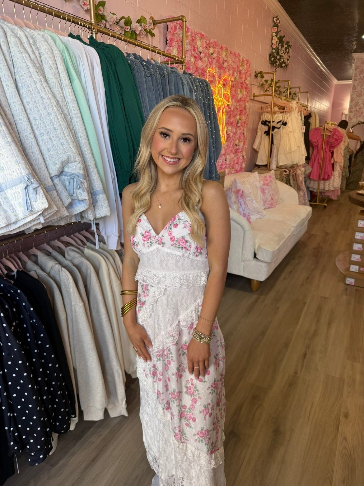 PRINTED FLORAL LACE TIERED MAXI DRESS