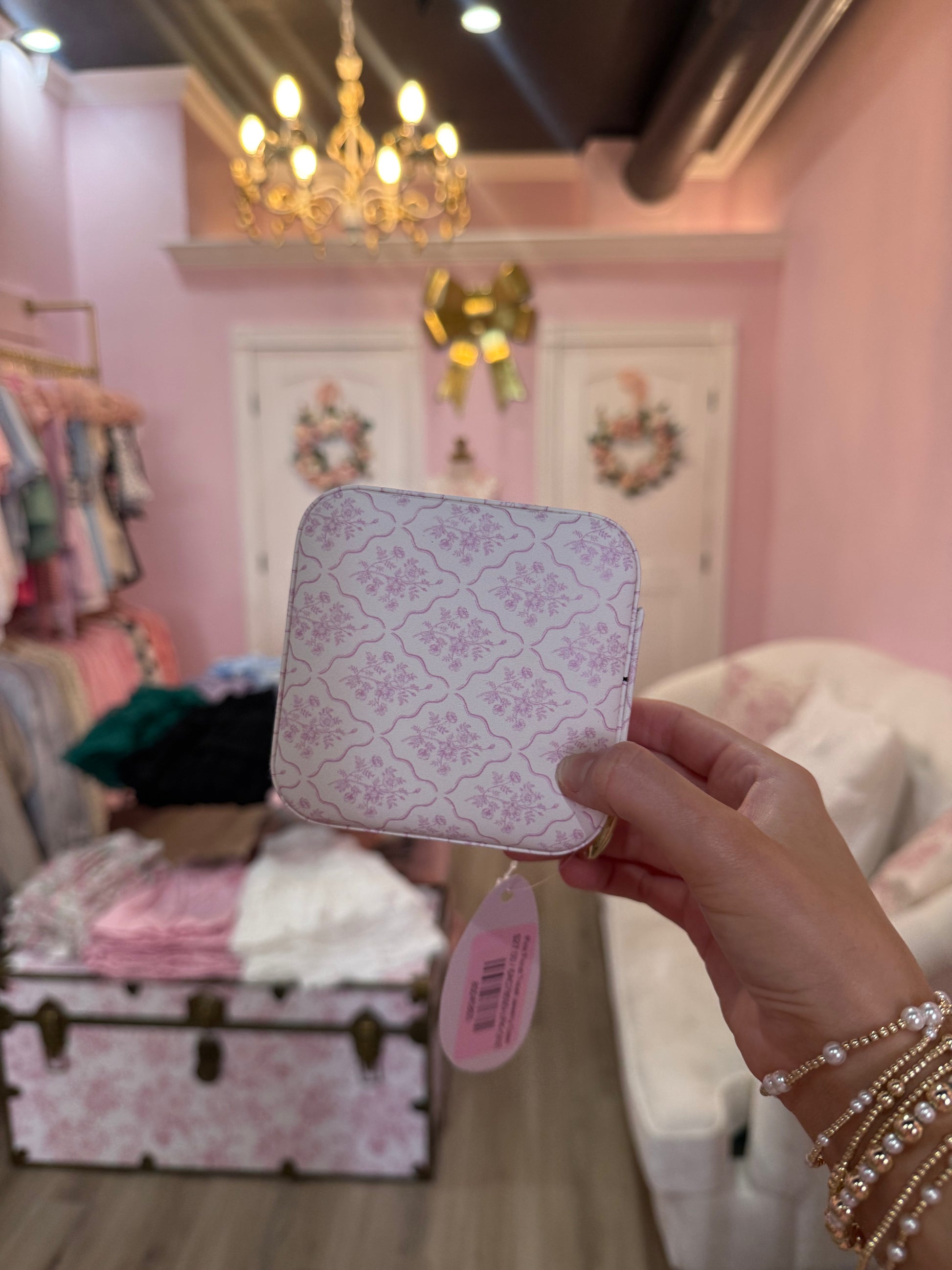 Pink Floral Travel Jewelry Case