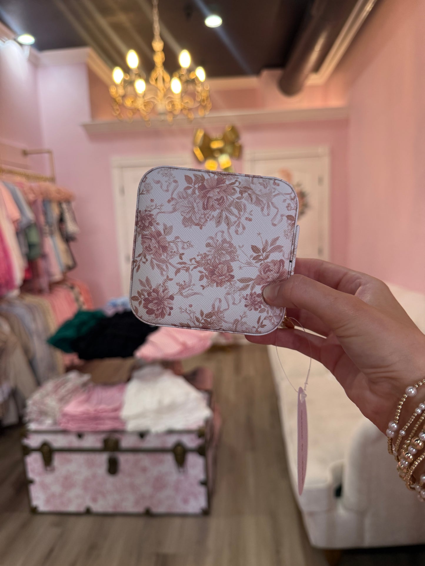 Floral Travel Jewelry Box with Mirror