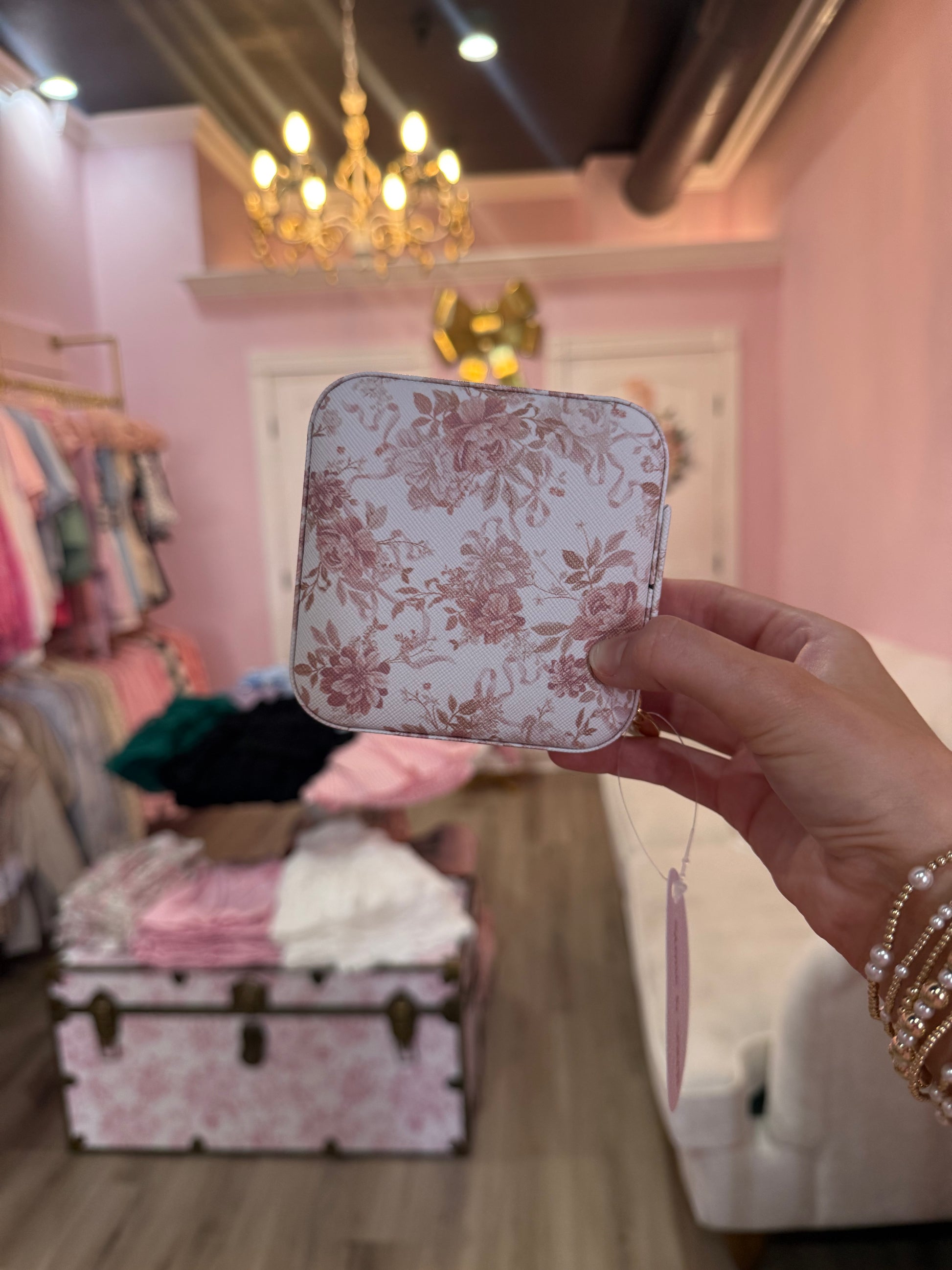 Floral Travel Jewelry Box with Mirror