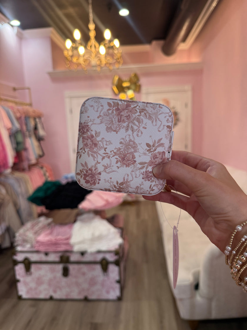 Floral Travel Jewelry Box with Mirror