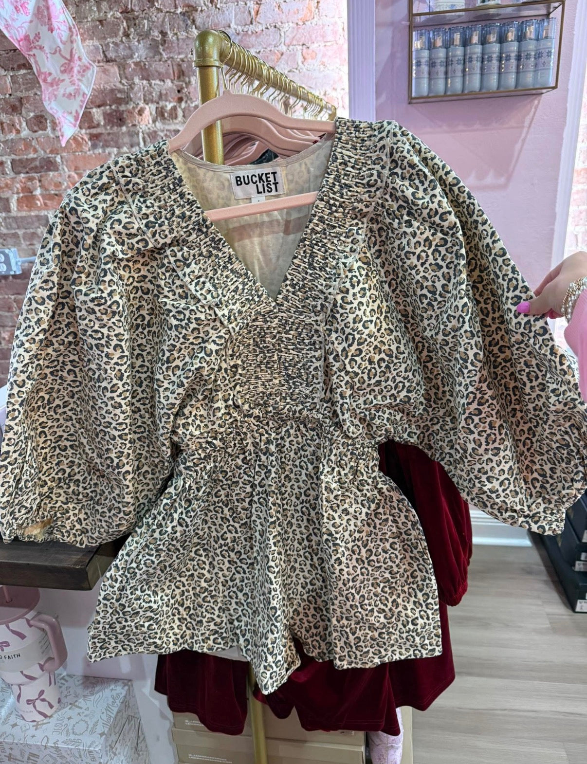 SMOCKED V-NECK RUFFLED LEOPARD PRINT ROMPER