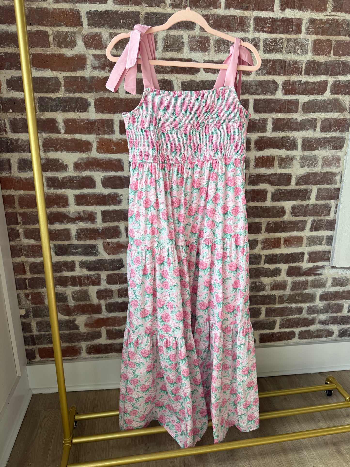 FLORAL SELF TIE SHOULDER MIDI DRESS / WL25-