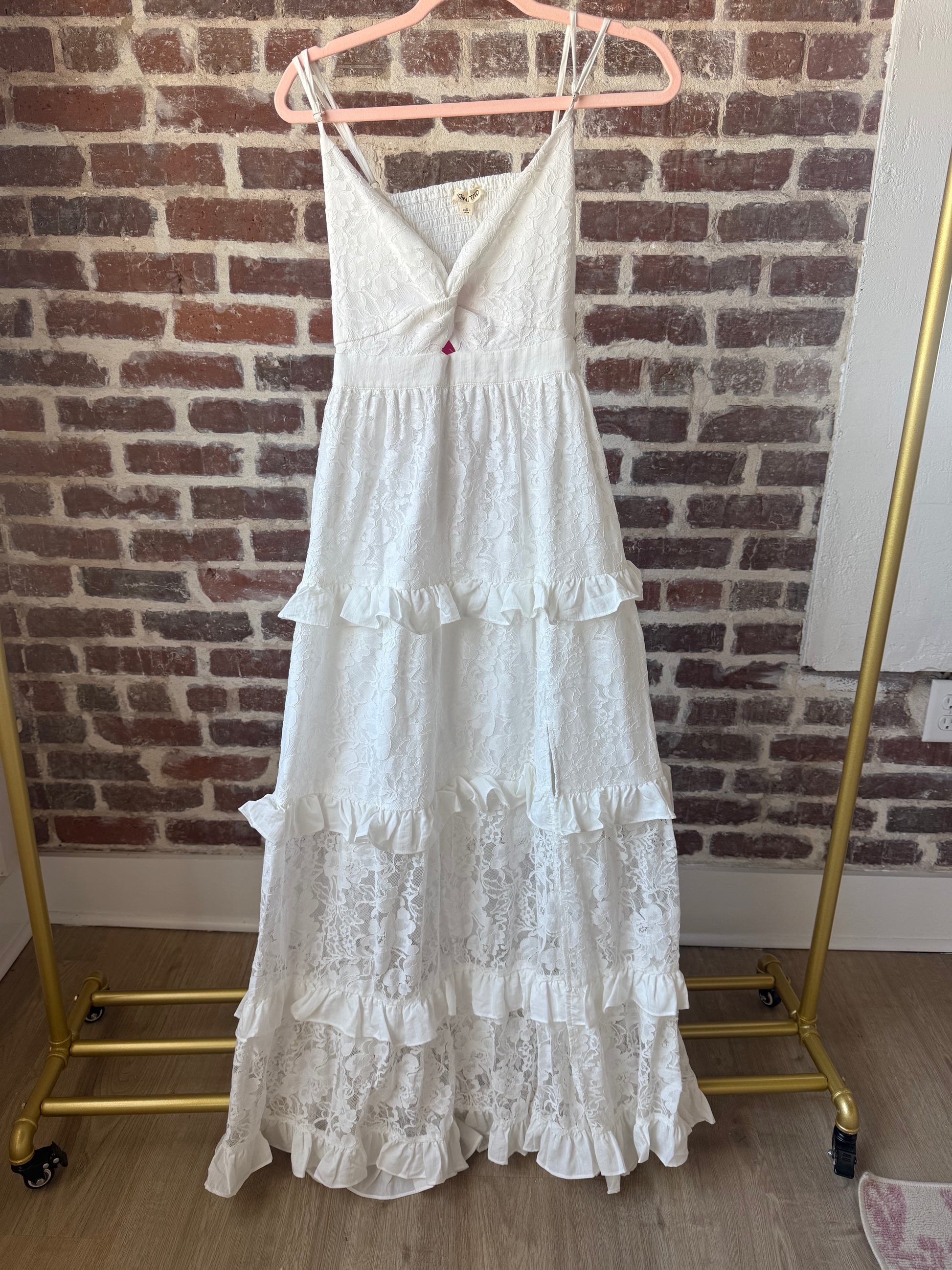 Lace Maxi Dress With Ruffle Tier And Thigh Slit