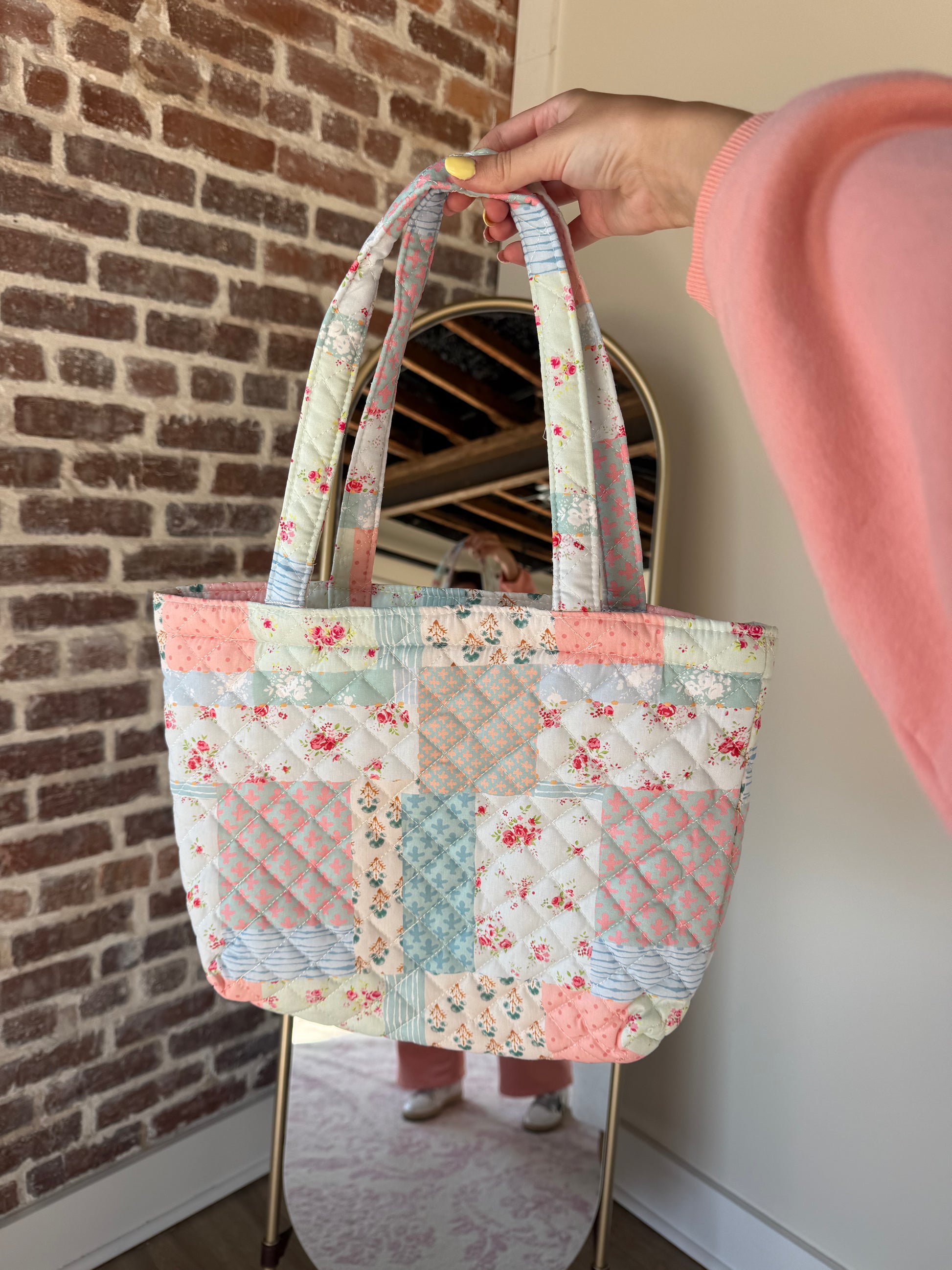Garden Bloom Patchwork Quilted Tote Bag