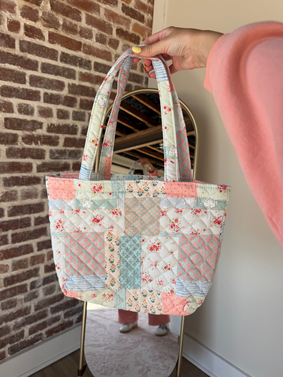 Garden Bloom Patchwork Quilted Tote Bag