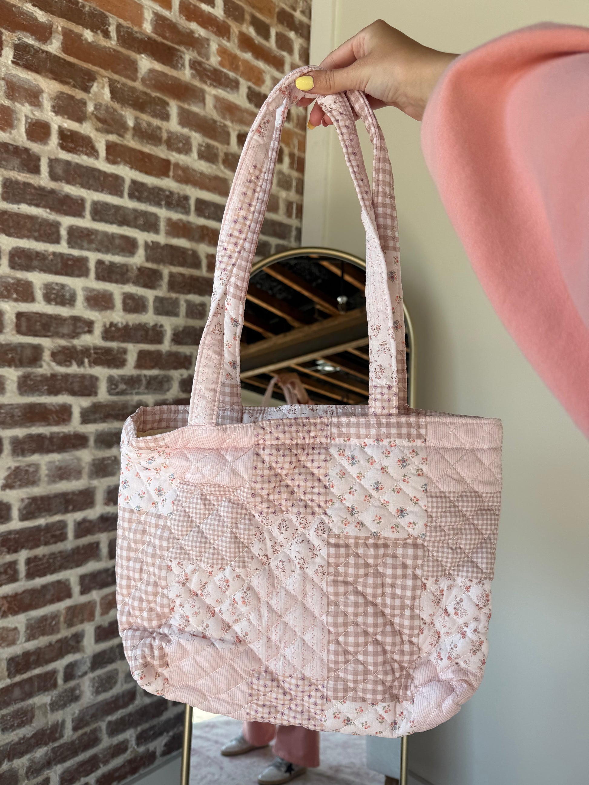 Blush Patchwork Quilted Tote Bag