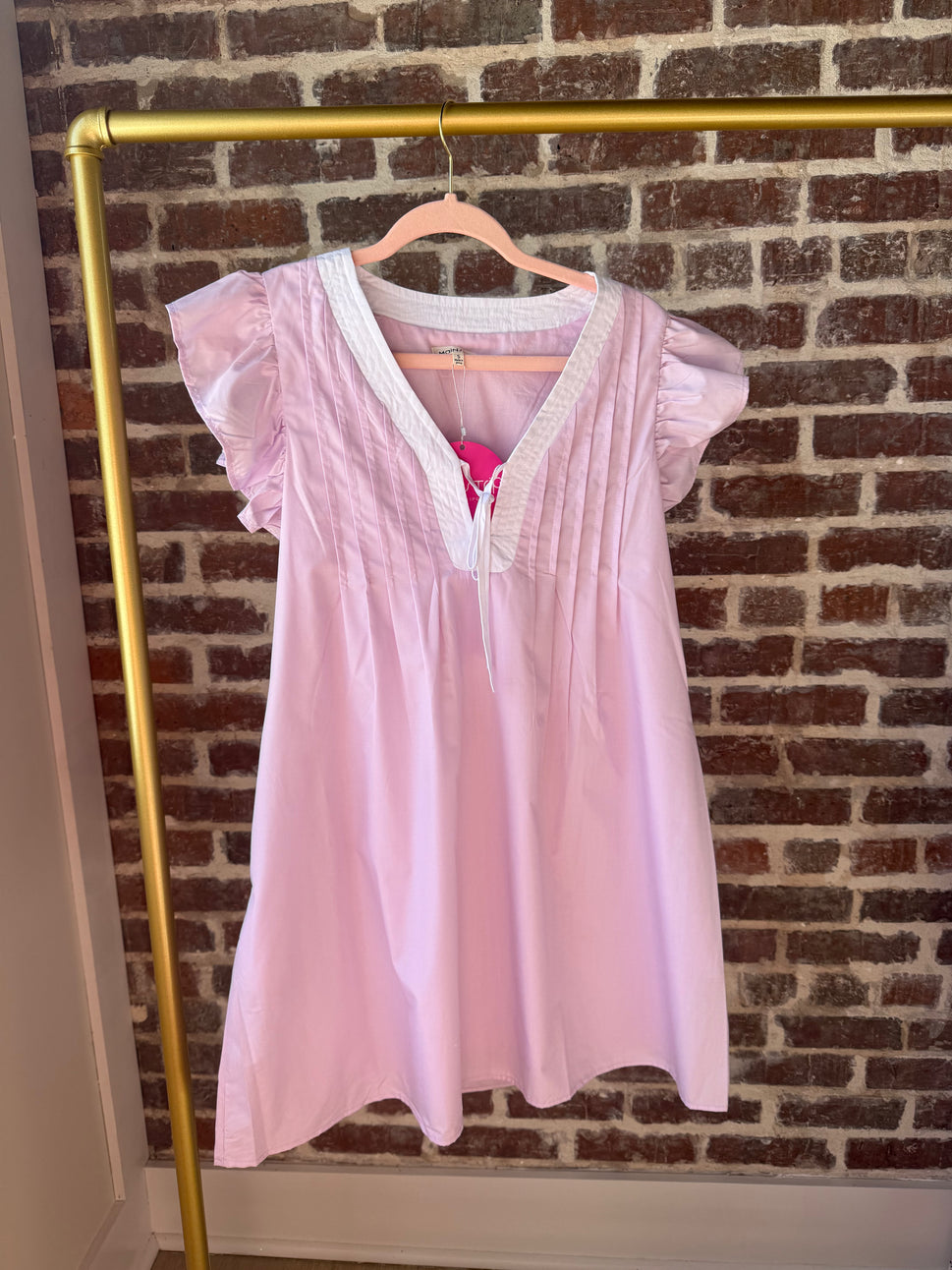 Ruffle Sleeve Summer Mini Dress With Pin Tuck