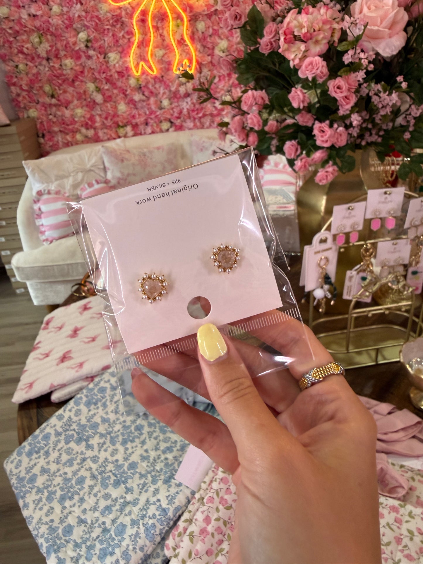 Heart-Shaped Gemstone Stud Earrings