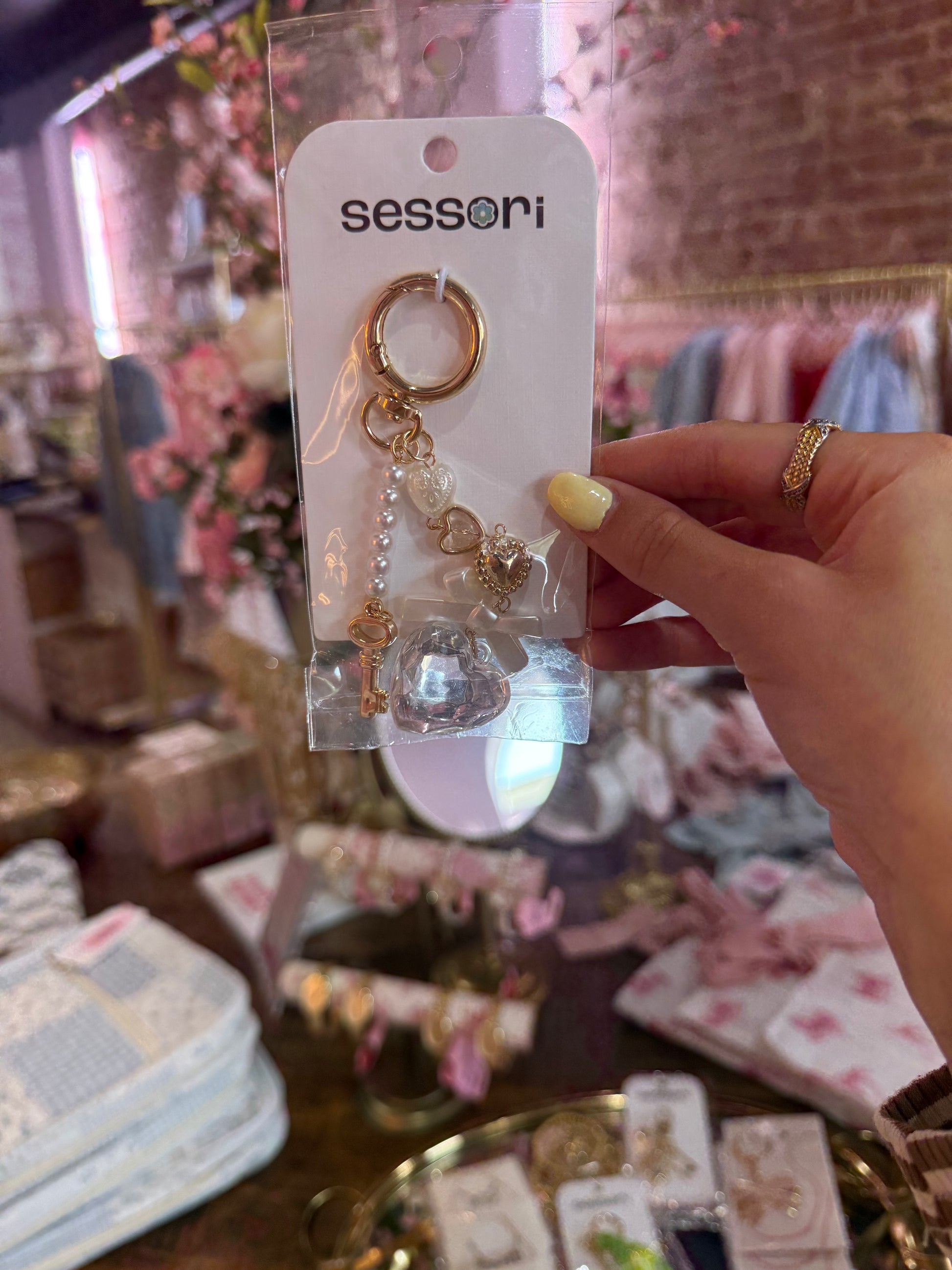 Romantic Heart Coquette Pearl Key Bag Charm: Gold