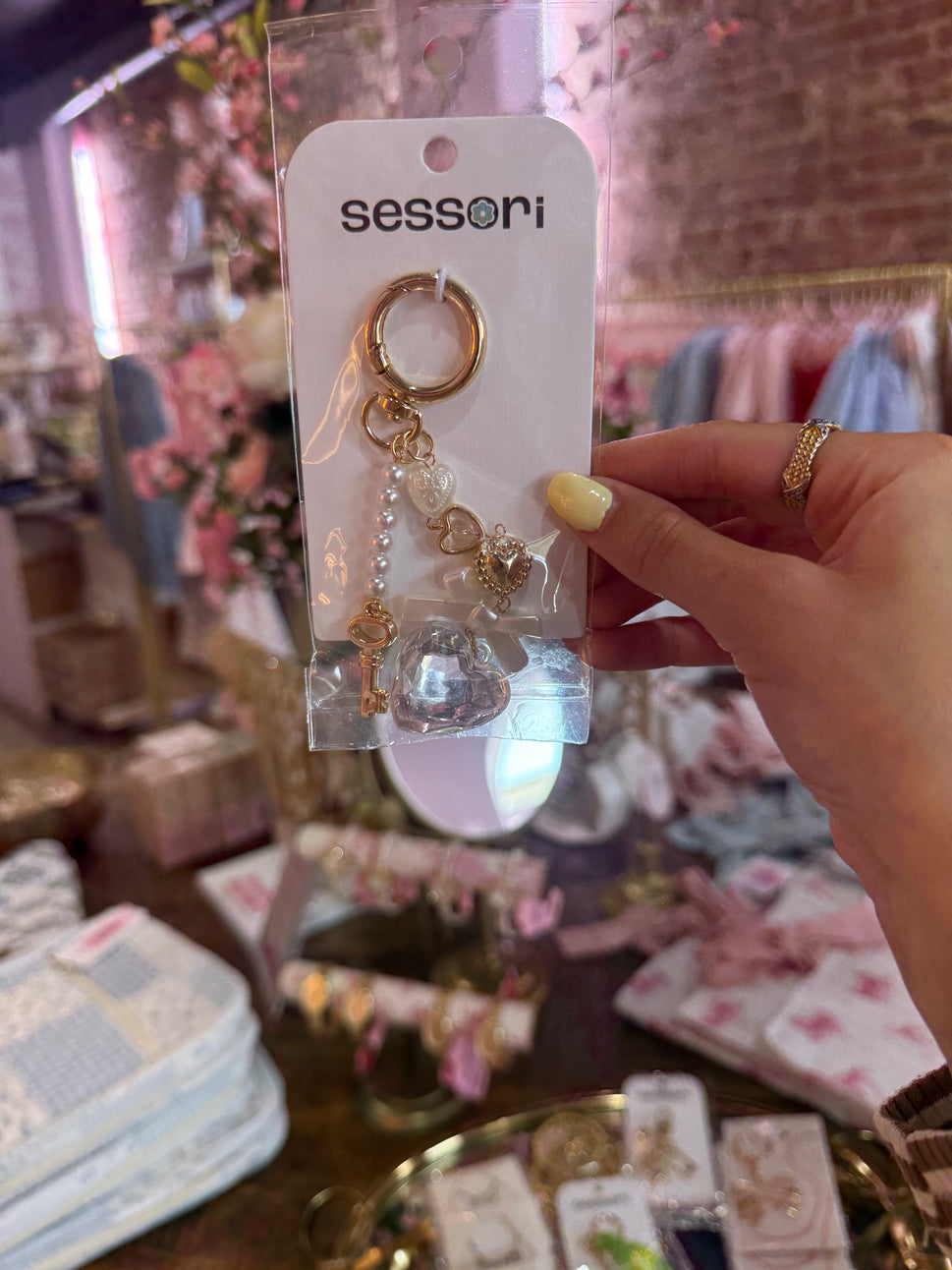 Romantic Heart Coquette Pearl Key Bag Charm: Gold