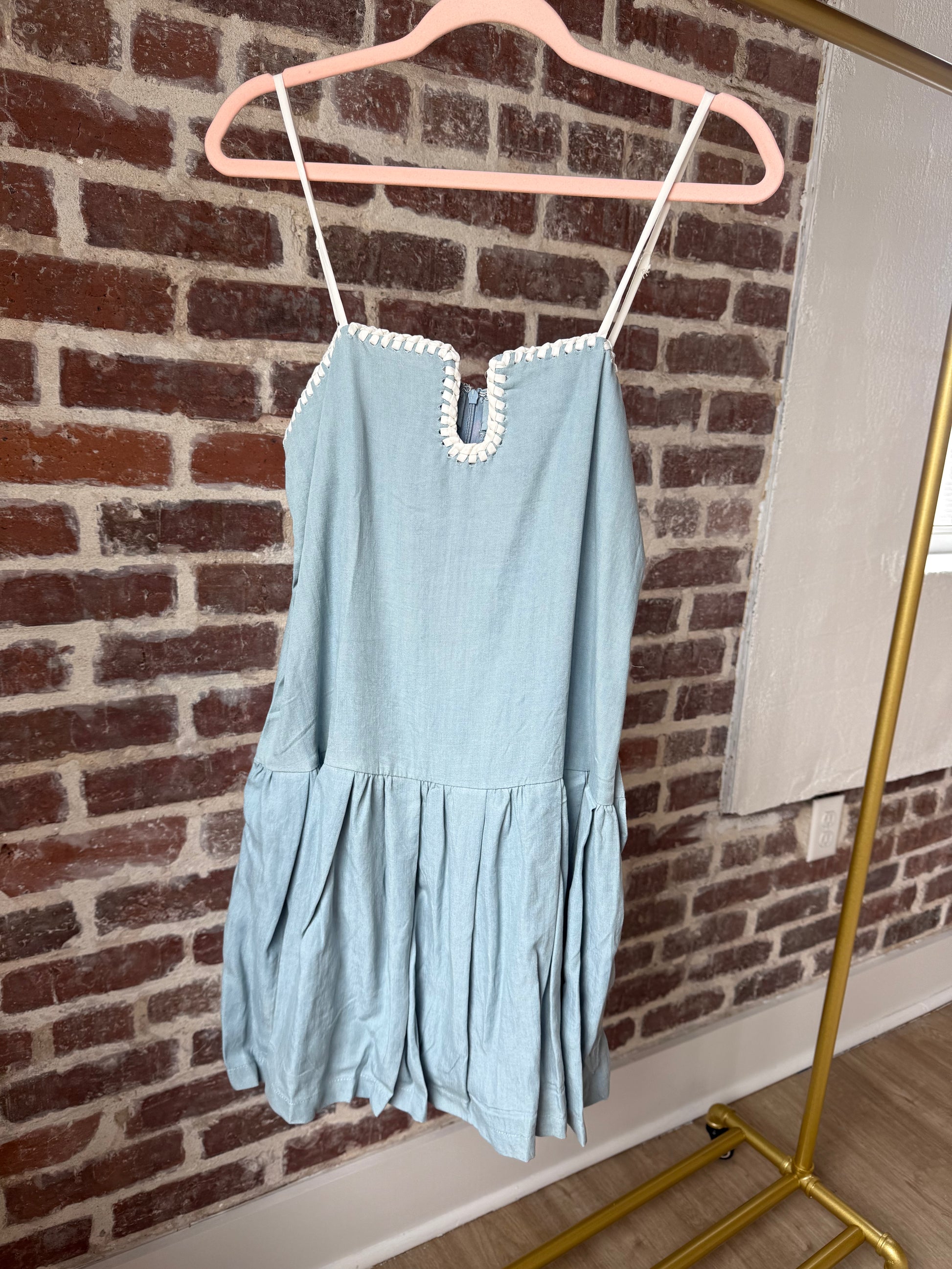 Denim Contrasting White Stitch Detail Dress