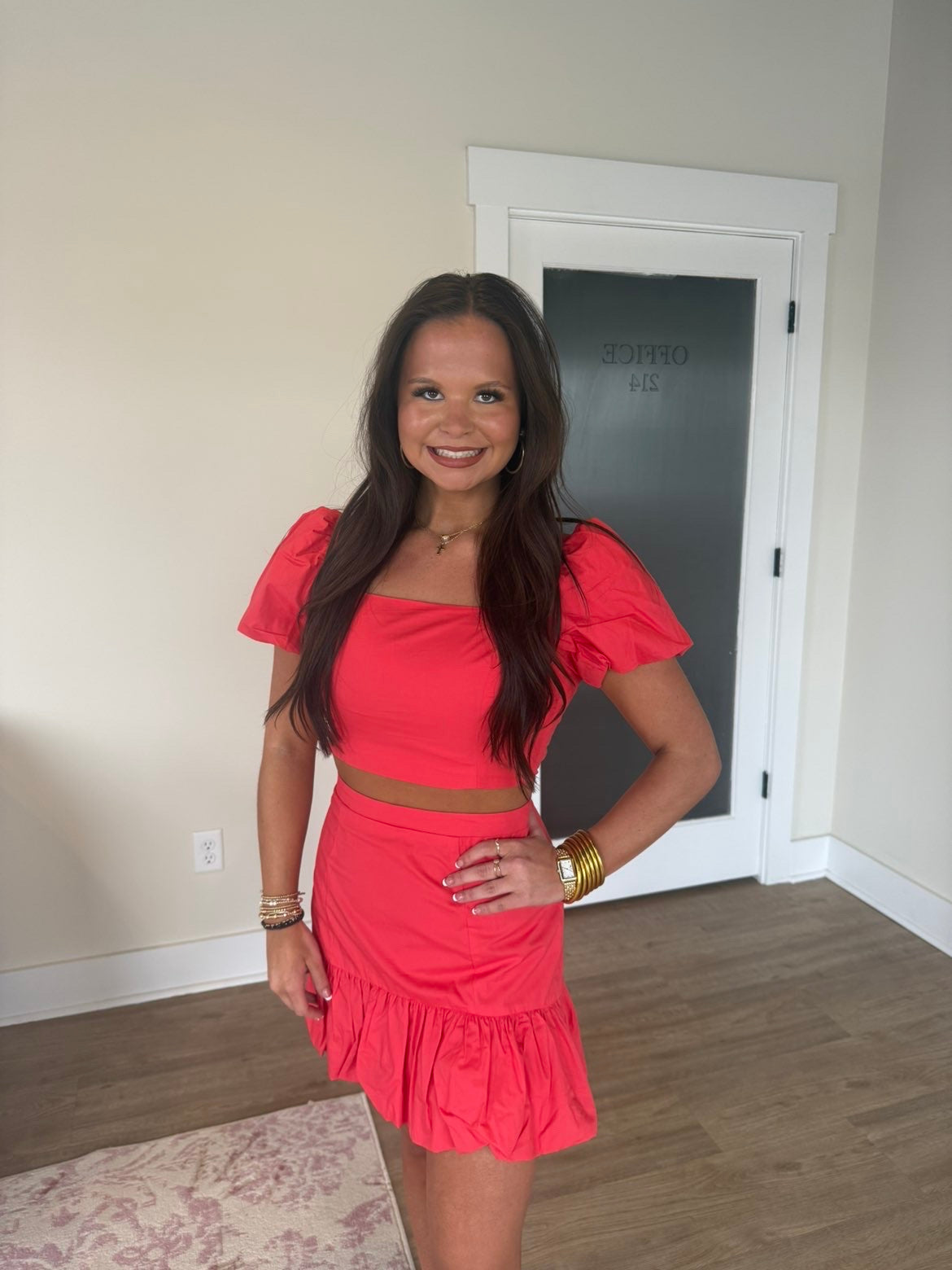 Ruffle Puff Sleeve Crop Top Mini Skirt Set